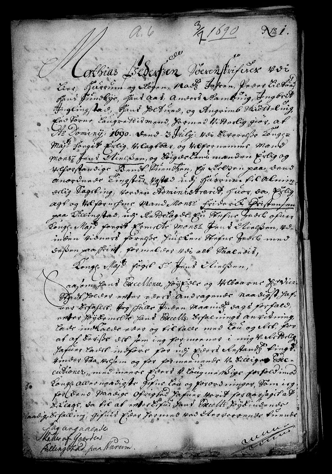 Stattholderembetet 1572-1771, RA/EA-2870/Af/L0003: Avskrifter av vedlegg til originale supplikker, nummerert i samsvar med supplikkbøkene, 1689-1691, p. 215