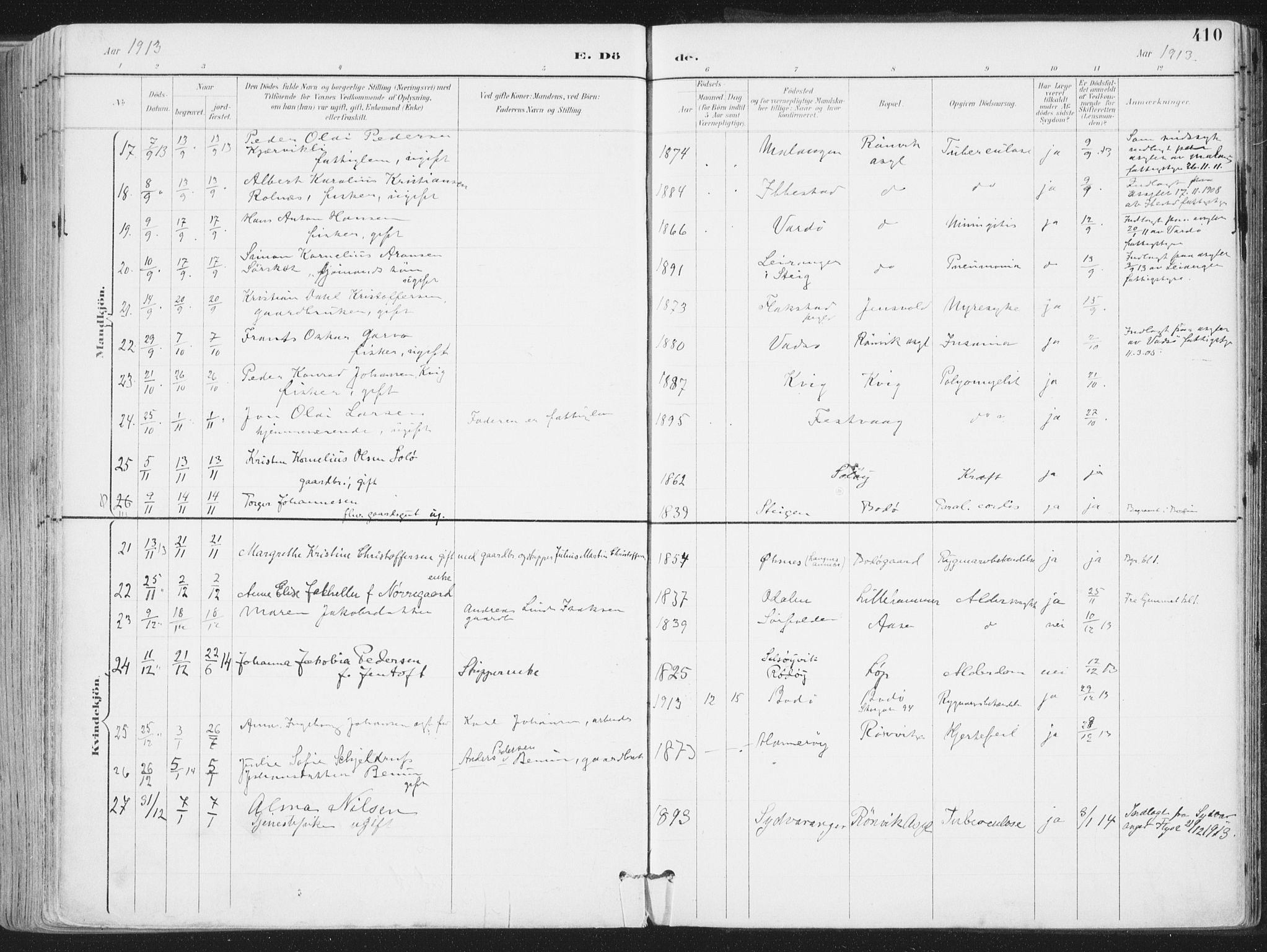 Ministerialprotokoller, klokkerbøker og fødselsregistre - Nordland, SAT/A-1459/802/L0055: Parish register (official) no. 802A02, 1894-1915, p. 410