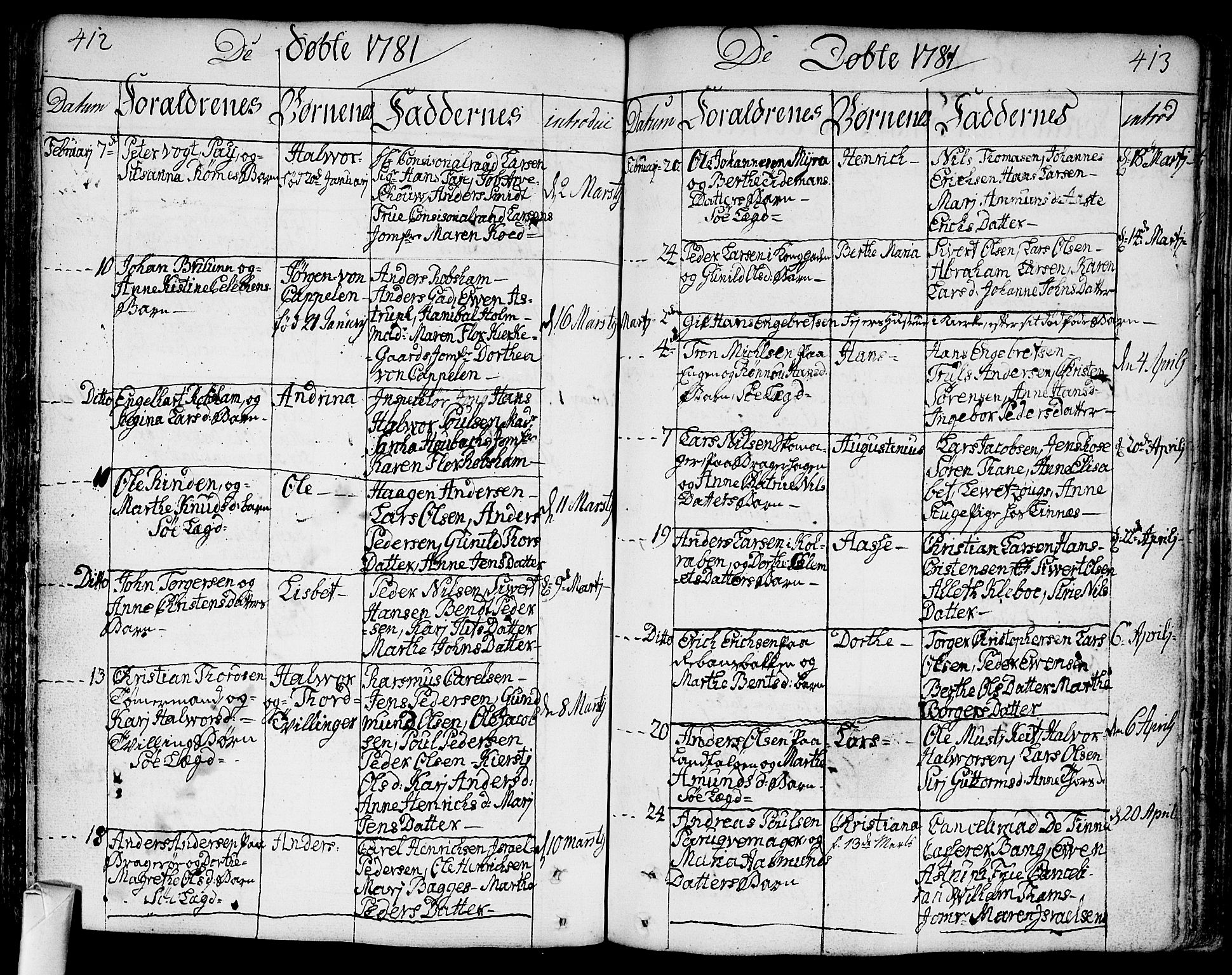 Bragernes kirkebøker, SAKO/A-6/F/Fa/L0005: Parish register (official) no. I 5, 1759-1781, p. 412-413