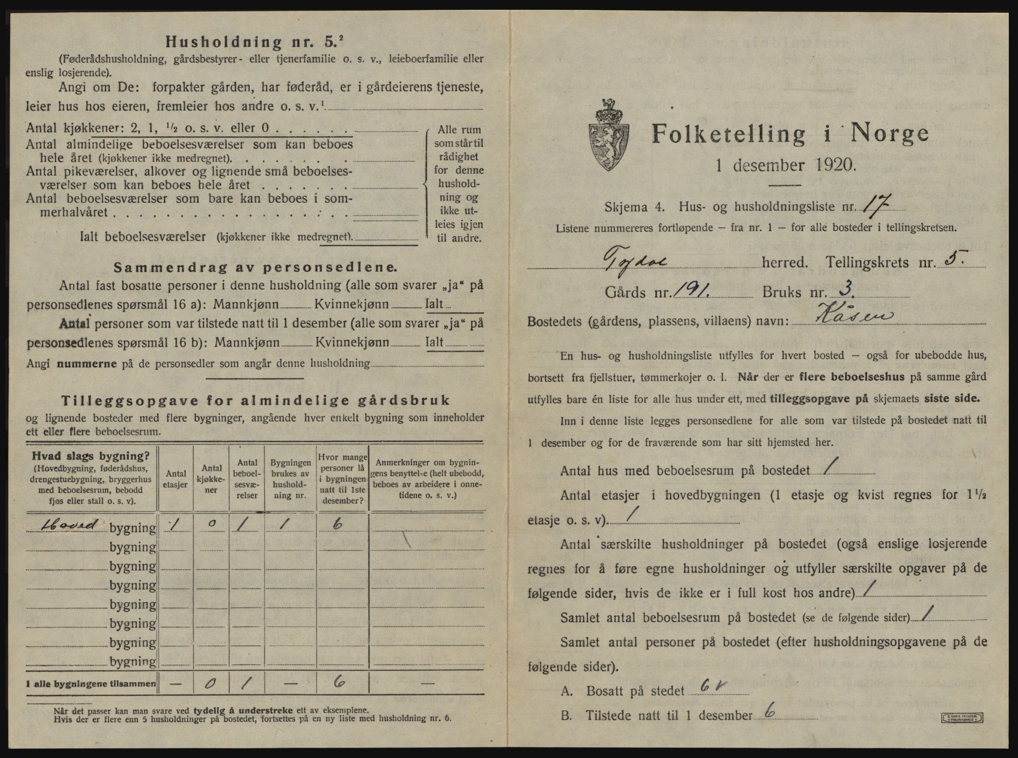 SAT, 1920 census for Tydal, 1920, p. 301