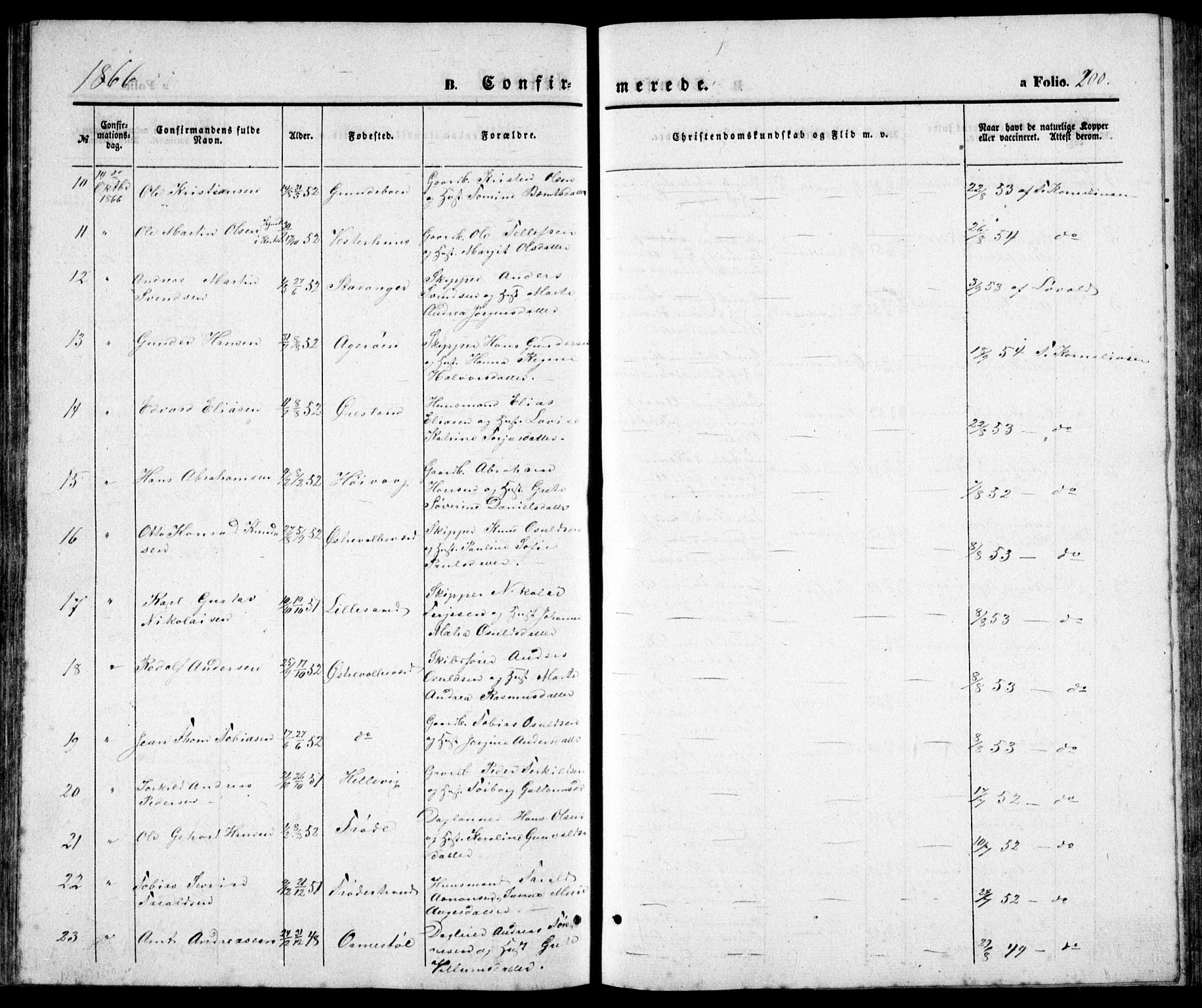Høvåg sokneprestkontor, SAK/1111-0025/F/Fb/L0002: Parish register (copy) no. B 2, 1847-1869, p. 200