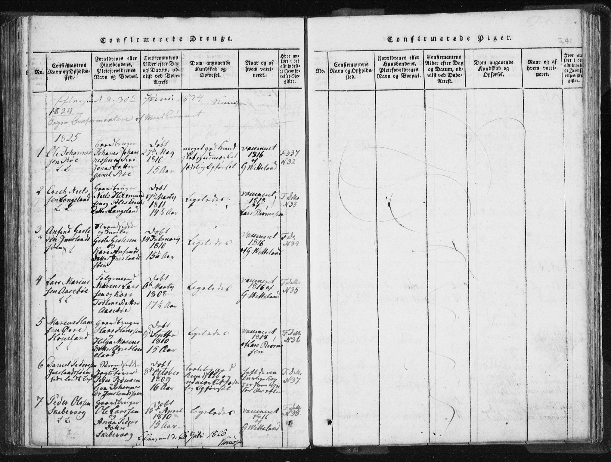 Vikedal sokneprestkontor, AV/SAST-A-101840/01/IV: Parish register (official) no. A 5, 1817-1850, p. 241