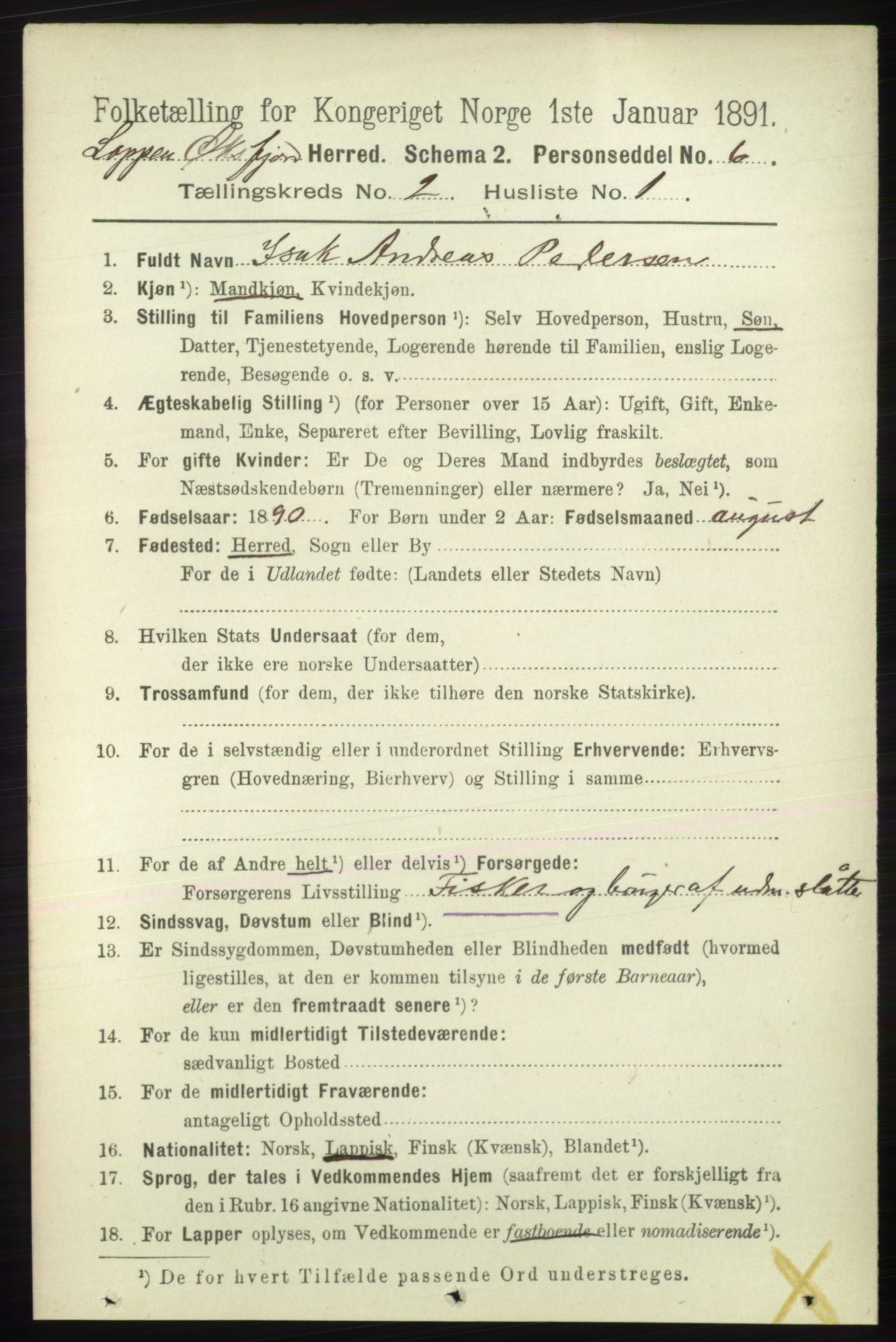 RA, 1891 census for 2014 Loppa, 1891, p. 376