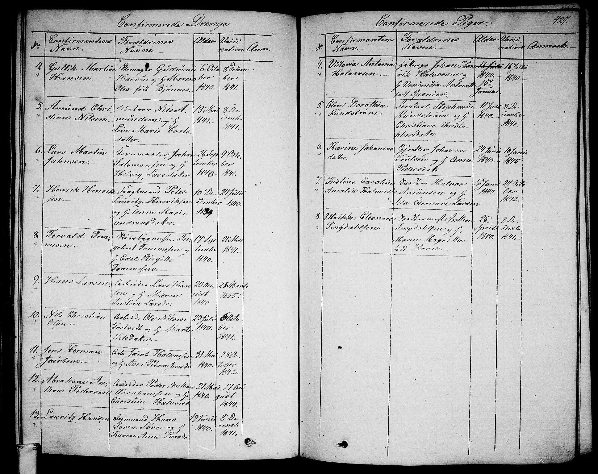 Larvik kirkebøker, AV/SAKO-A-352/G/Ga/L0003b: Parish register (copy) no. I 3B, 1830-1870, p. 427