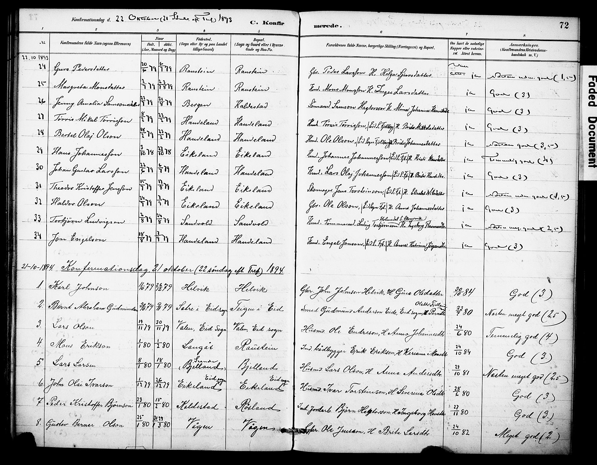 Kvinnherad sokneprestembete, SAB/A-76401/H/Haa: Parish register (official) no. D 1, 1887-1910, p. 72