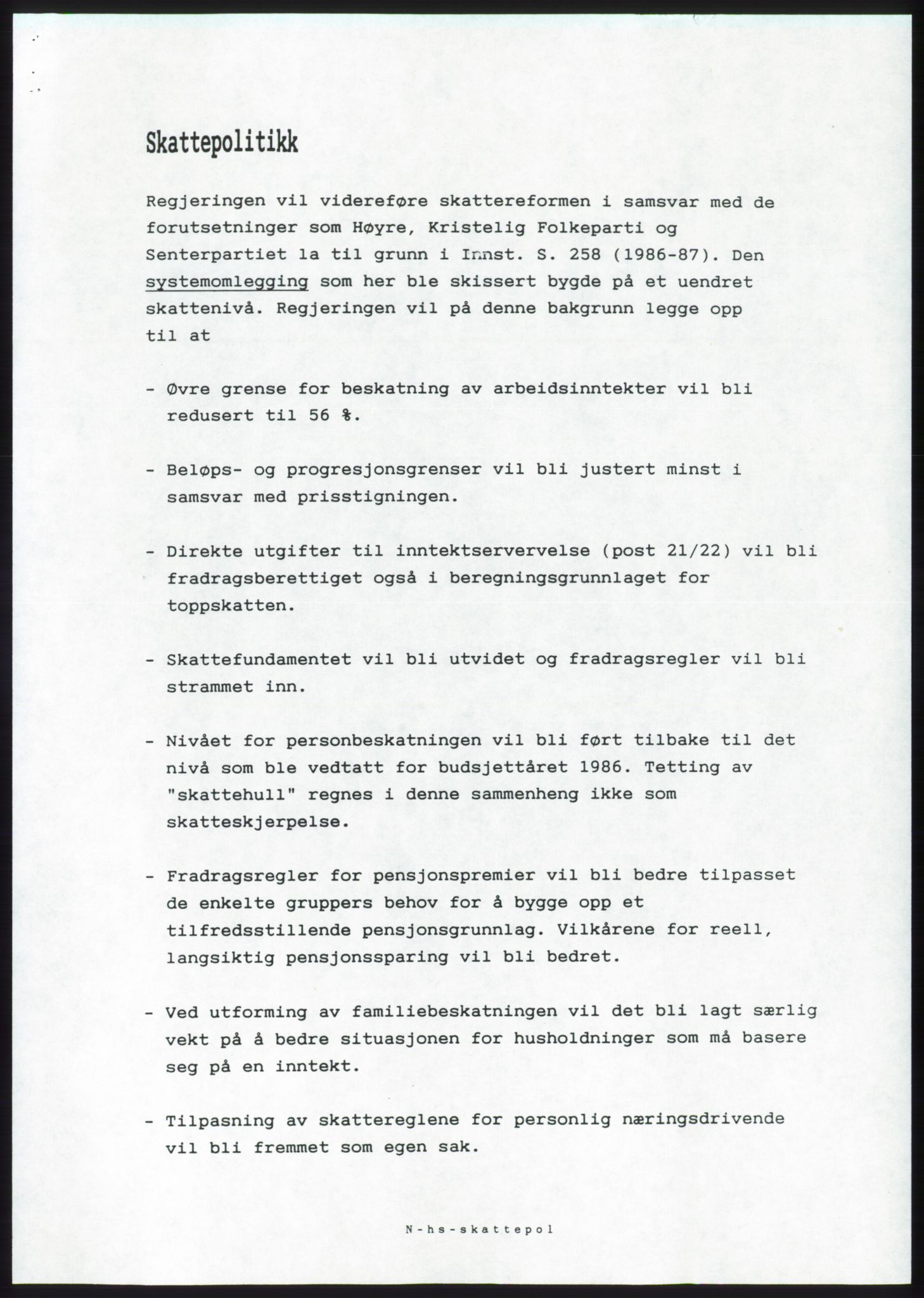 Forhandlingsmøtene 1989 mellom Høyre, KrF og Senterpartiet om dannelse av regjering, AV/RA-PA-0697/A/L0001: Forhandlingsprotokoll med vedlegg, 1989, p. 163