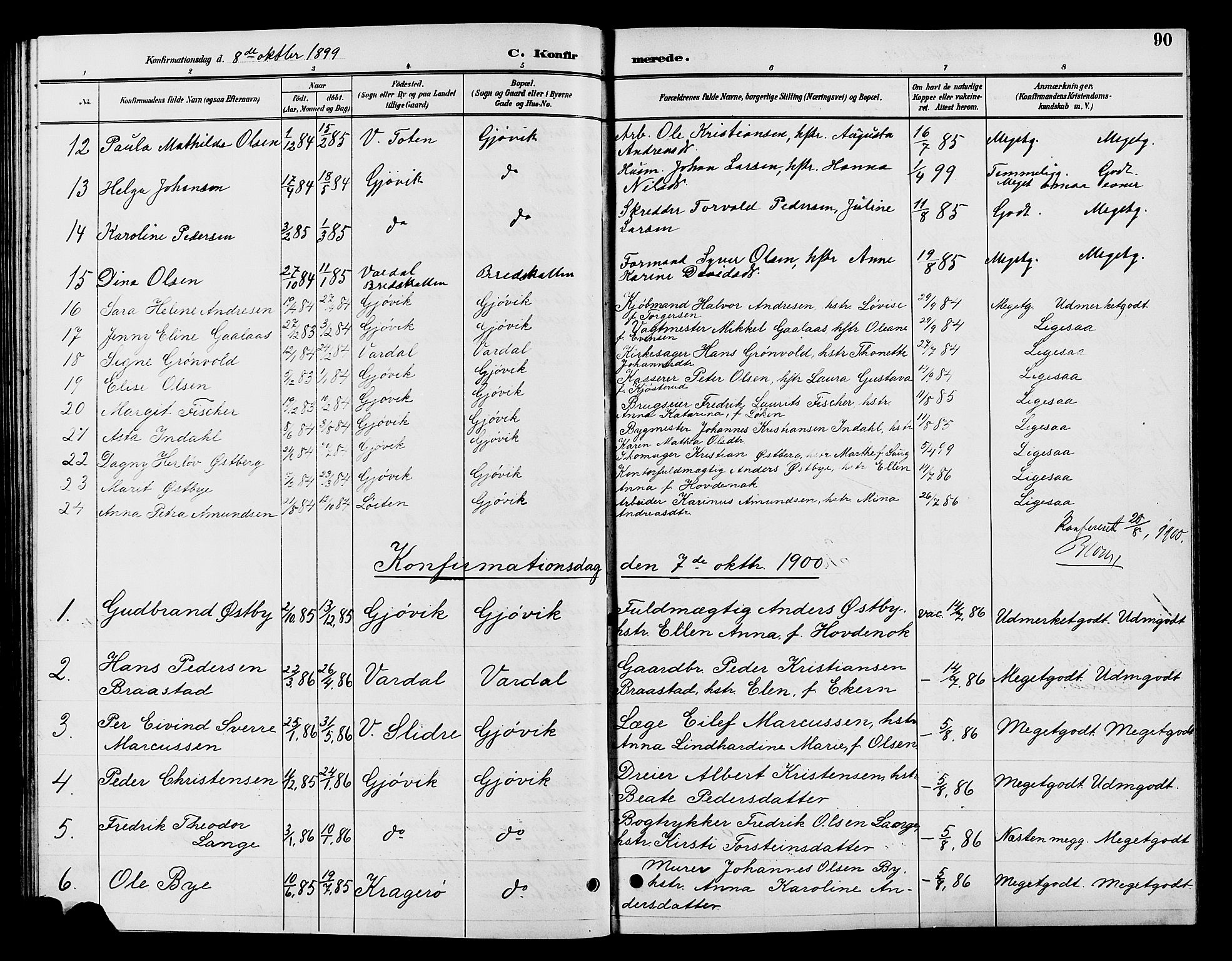 Vardal prestekontor, SAH/PREST-100/H/Ha/Hab/L0009: Parish register (copy) no. 9, 1894-1902, p. 90