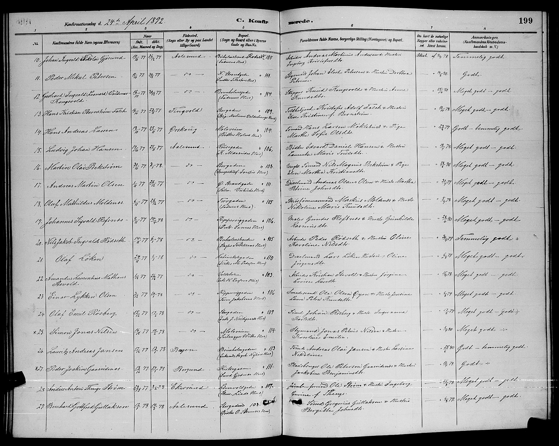 Ministerialprotokoller, klokkerbøker og fødselsregistre - Møre og Romsdal, AV/SAT-A-1454/529/L0467: Parish register (copy) no. 529C04, 1889-1897, p. 199