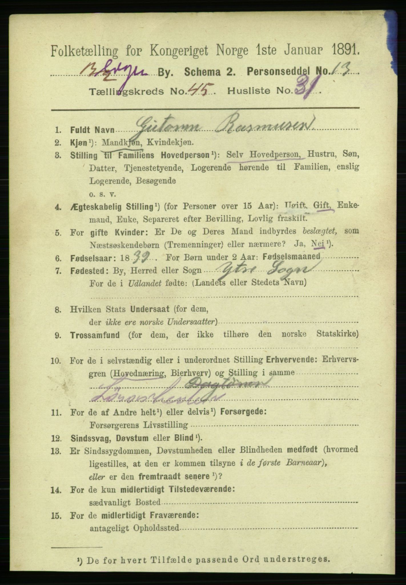 RA, 1891 Census for 1301 Bergen, 1891, p. 54234