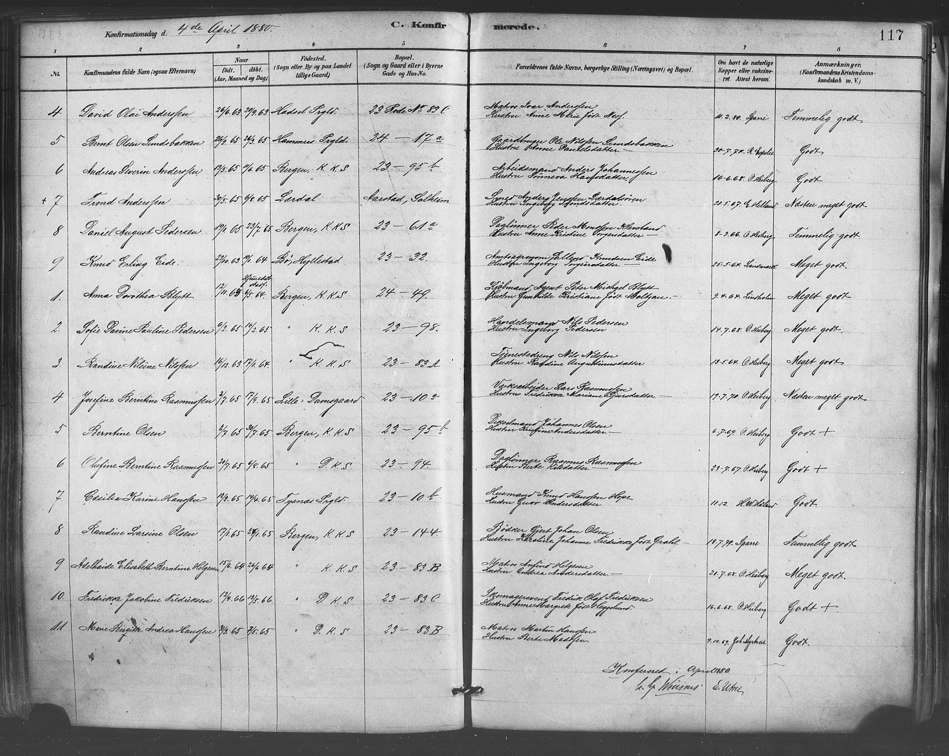 Mariakirken Sokneprestembete, SAB/A-76901/H/Haa/L0007: Parish register (official) no. A 7, 1878-1893, p. 117