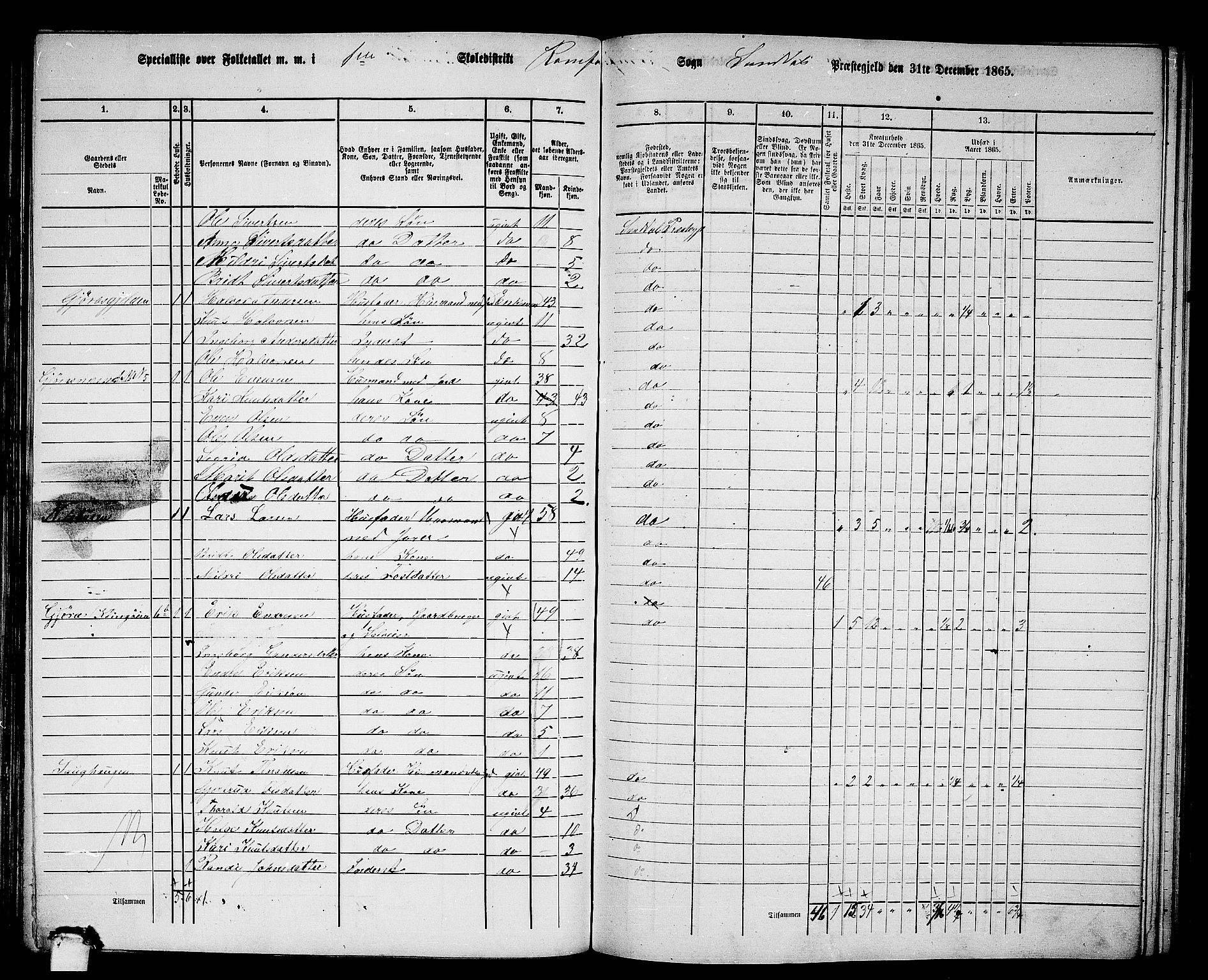 RA, 1865 census for Sunndal, 1865, p. 10