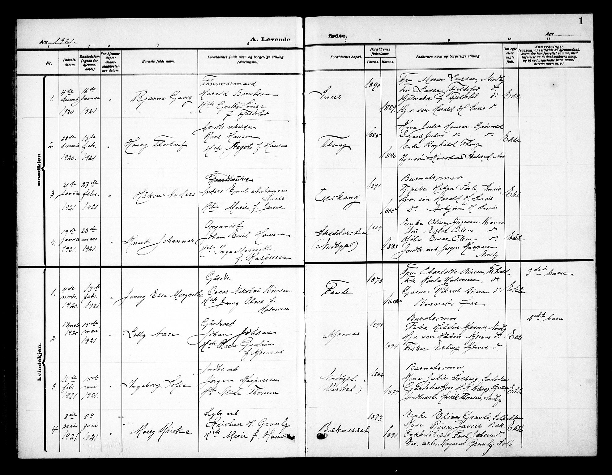 Ås prestekontor Kirkebøker, AV/SAO-A-10894/G/Gb/L0002: Parish register (copy) no. II 2, 1921-1936, p. 1