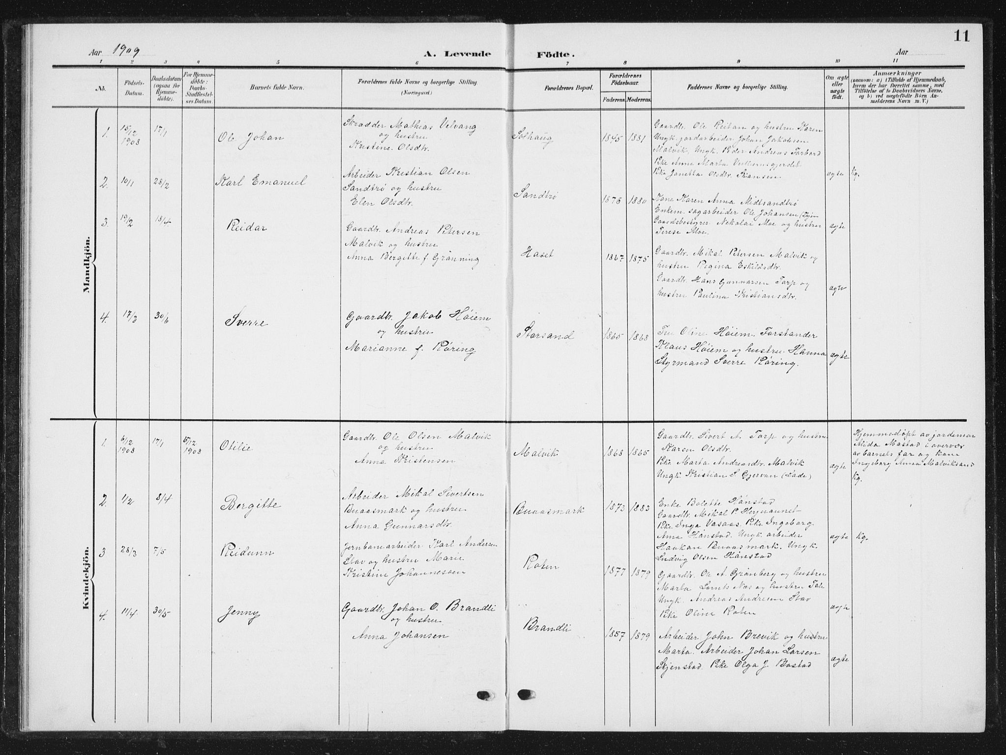 Ministerialprotokoller, klokkerbøker og fødselsregistre - Sør-Trøndelag, SAT/A-1456/616/L0424: Parish register (copy) no. 616C07, 1904-1940, p. 11