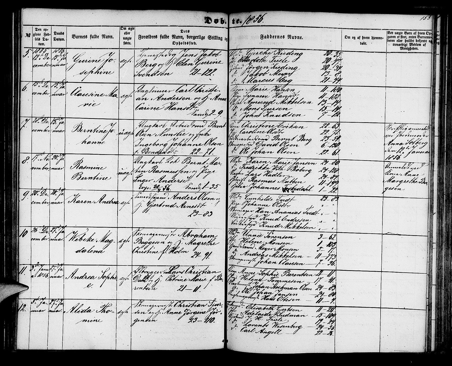 Korskirken sokneprestembete, SAB/A-76101/H/Hab: Parish register (copy) no. B 3, 1853-1858, p. 158
