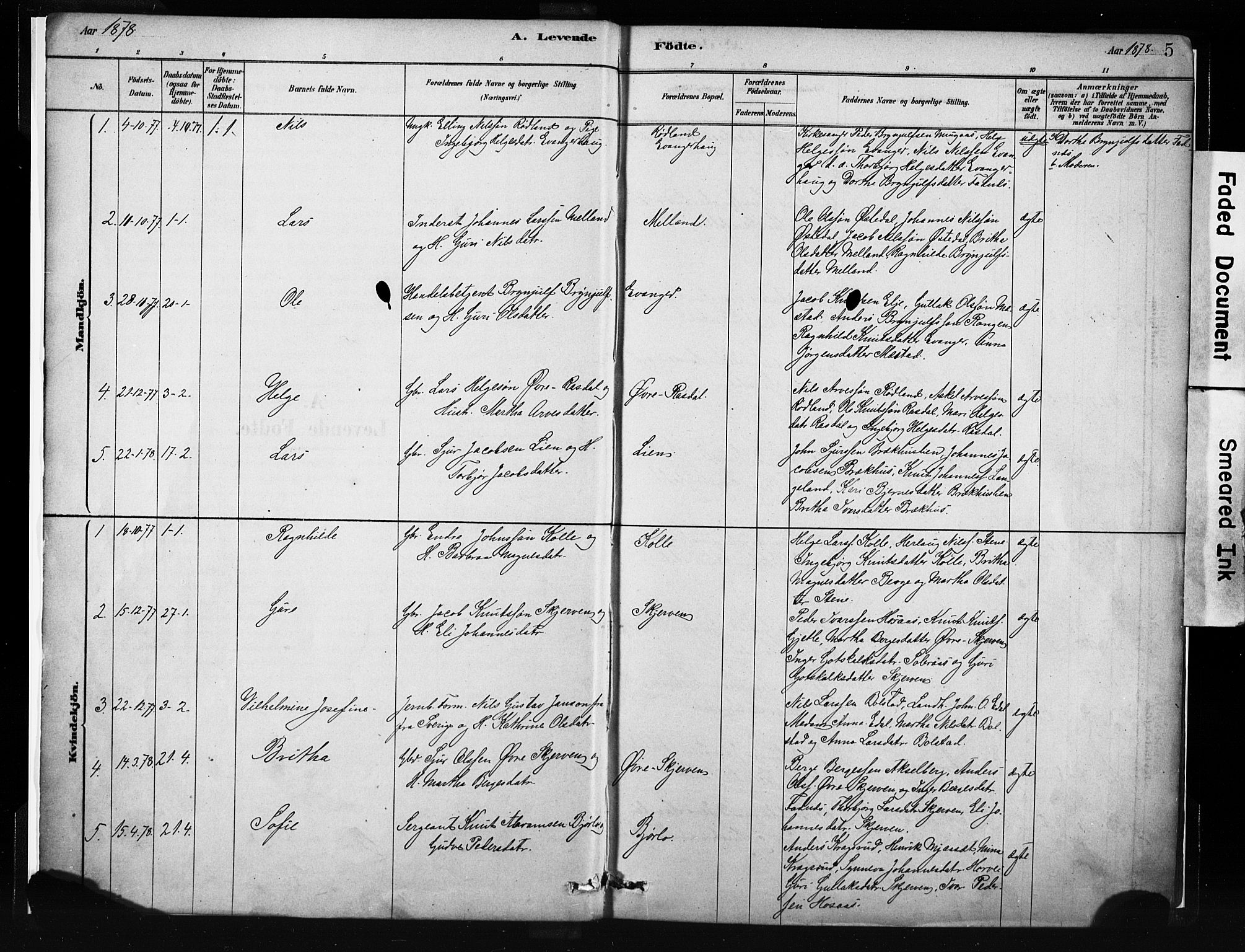 Evanger sokneprestembete, SAB/A-99924: Parish register (official) no. A 1, 1877-1899, p. 5