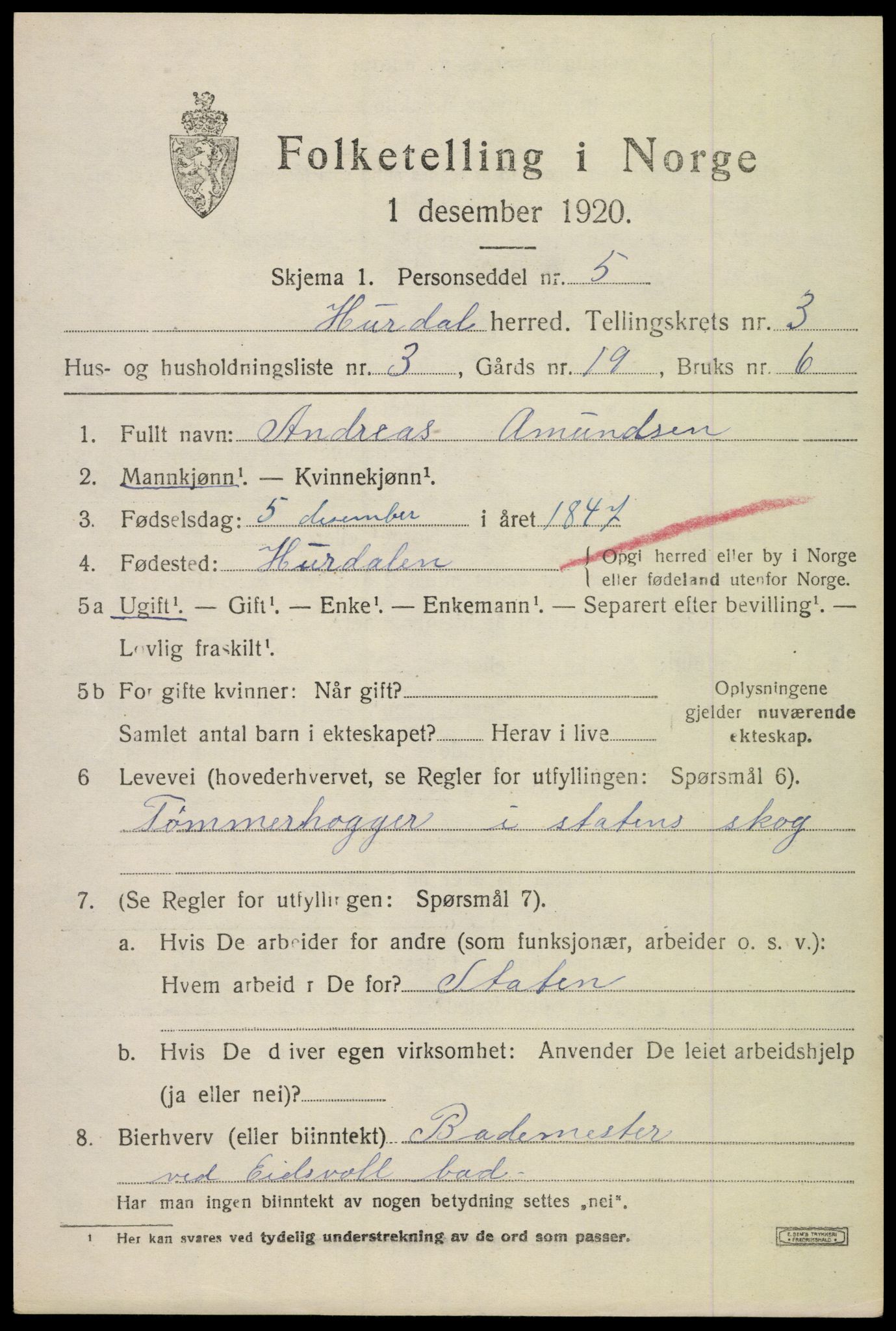 SAO, 1920 census for Hurdal, 1920, p. 2268