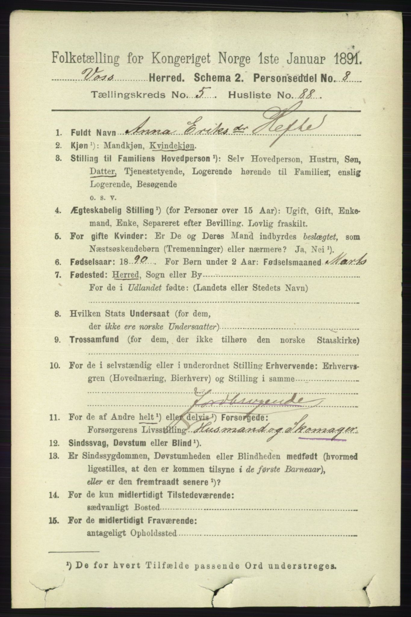 RA, 1891 census for 1235 Voss, 1891, p. 3214