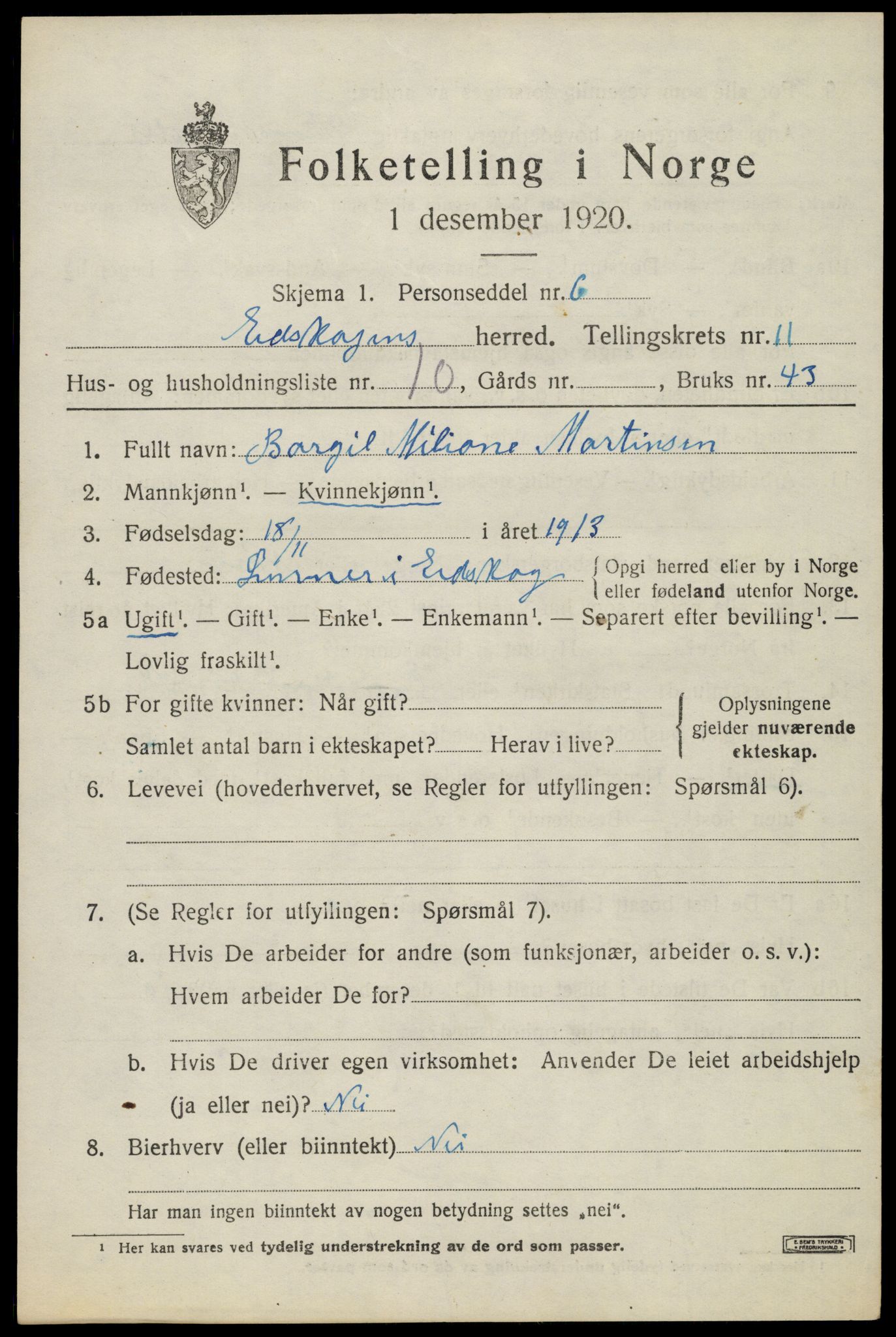 SAH, 1920 census for Eidskog, 1920, p. 11699