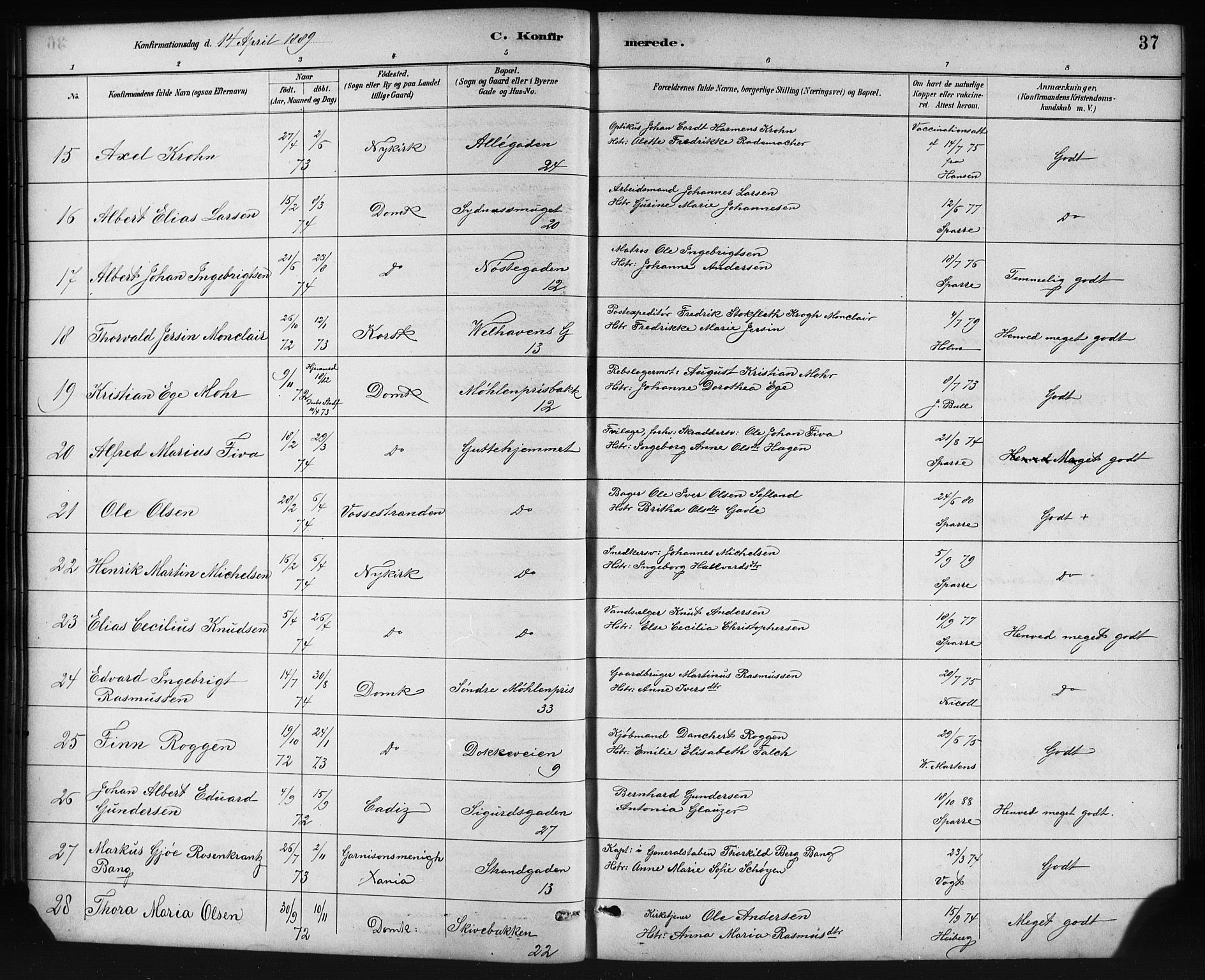 Johanneskirken sokneprestembete, SAB/A-76001/H/Hab: Parish register (copy) no. B 1, 1885-1907, p. 37