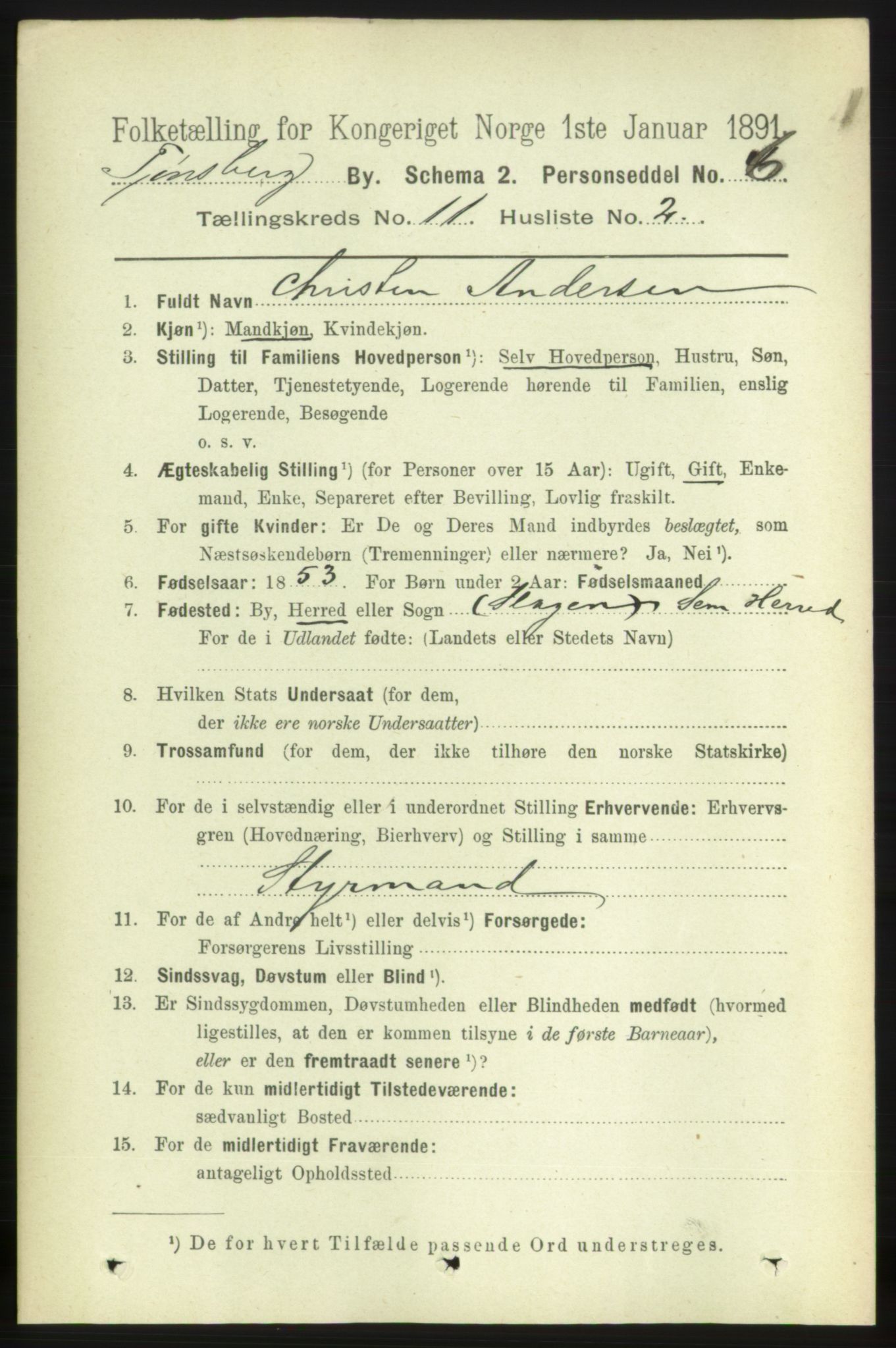 RA, 1891 census for 0705 Tønsberg, 1891, p. 3861