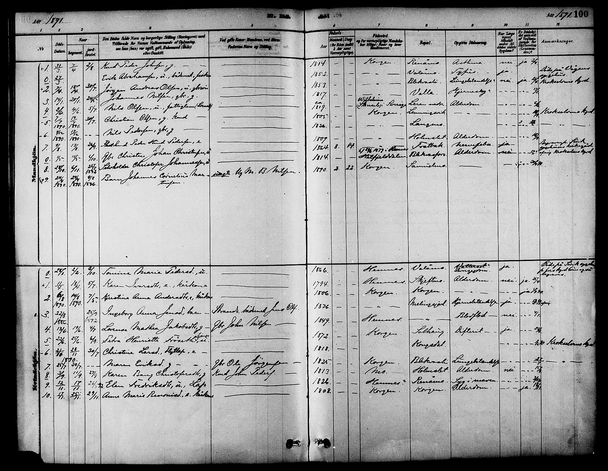 Ministerialprotokoller, klokkerbøker og fødselsregistre - Nordland, AV/SAT-A-1459/826/L0379: Parish register (official) no. 826A02, 1878-1895, p. 100