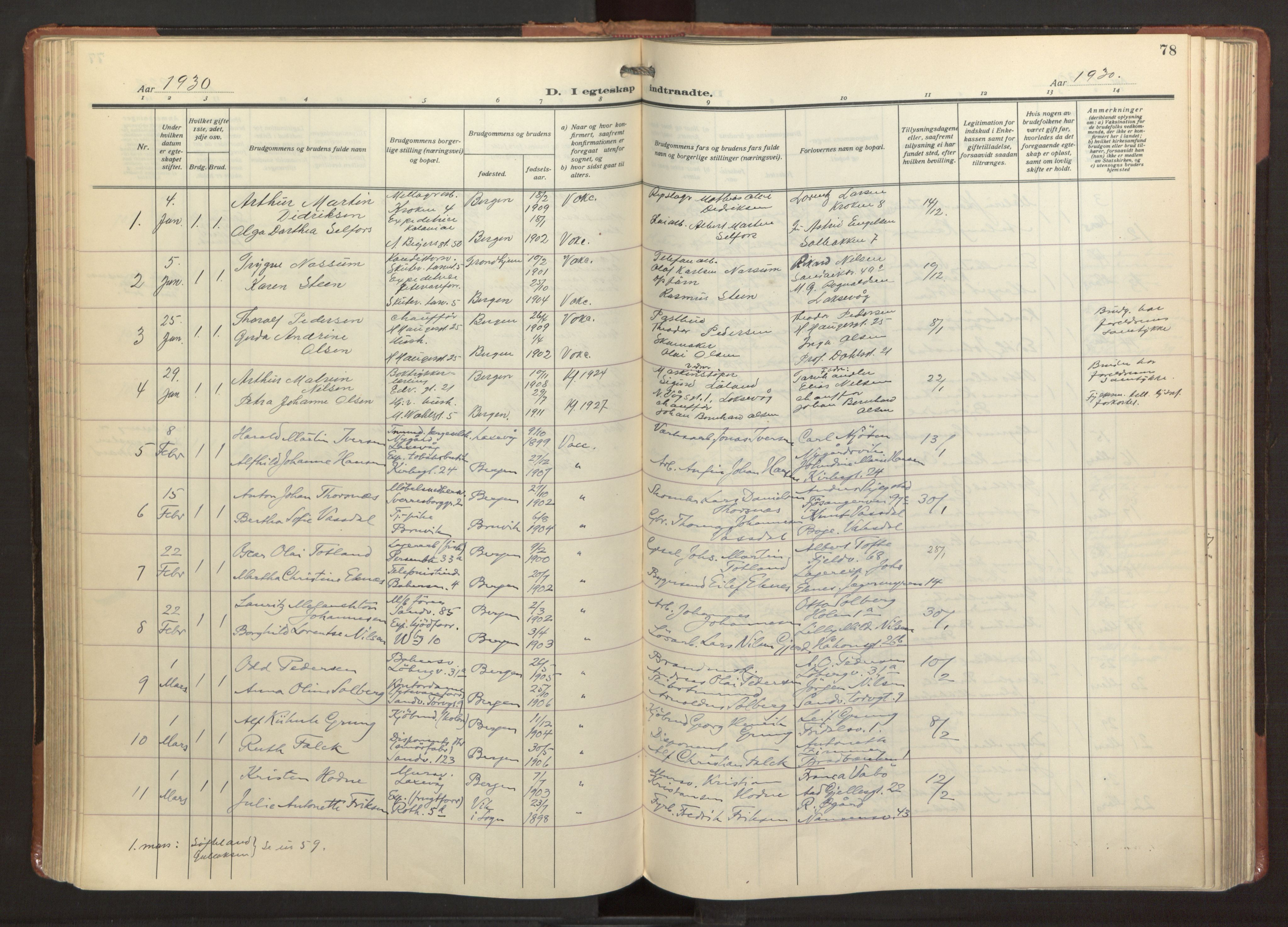 Sandviken Sokneprestembete, AV/SAB-A-77601/H/Ha/L0016: Parish register (official) no. D 3, 1923-1940, p. 78