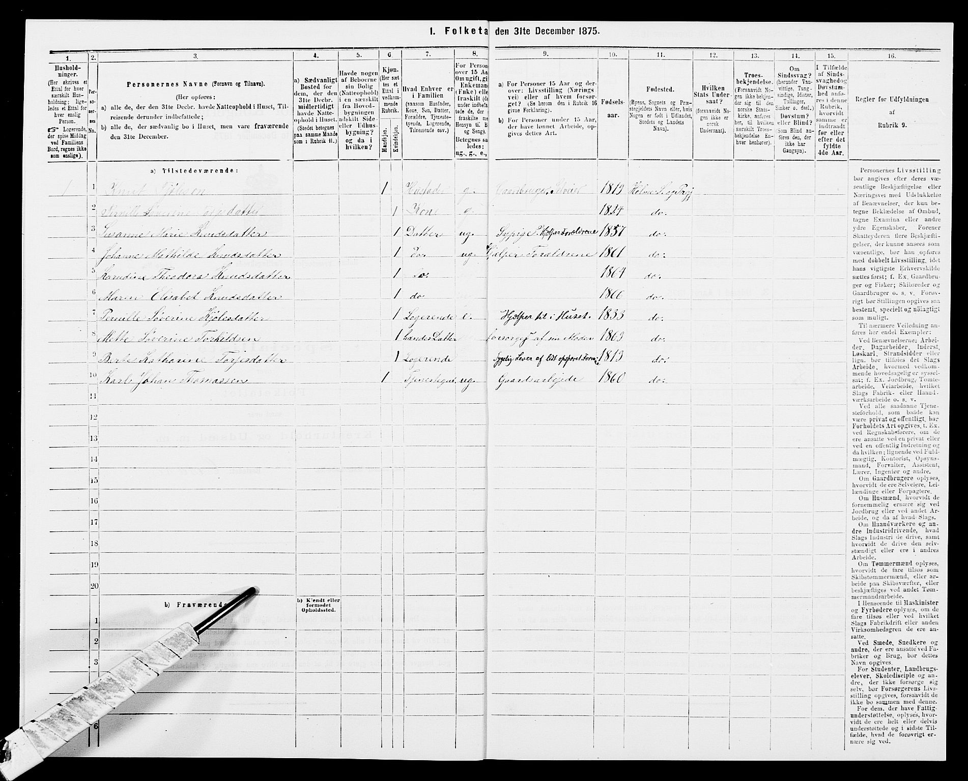 SAK, 1875 census for 1020P Holum, 1875, p. 527