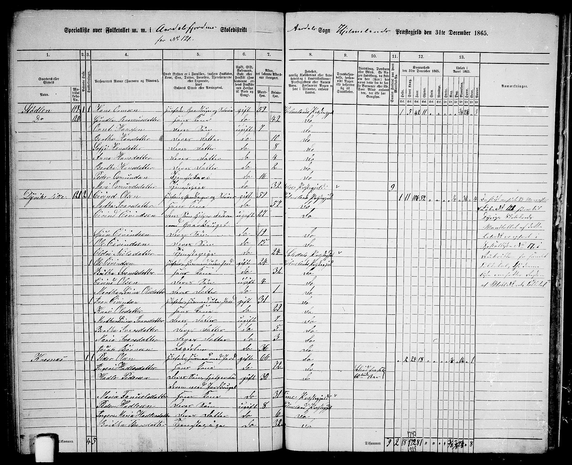 RA, 1865 census for Hjelmeland, 1865, p. 189