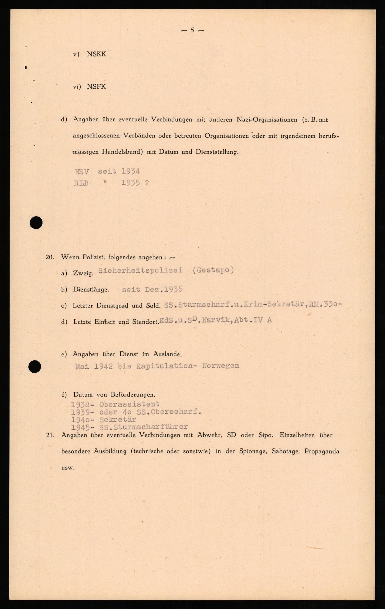 Forsvaret, Forsvarets overkommando II, AV/RA-RAFA-3915/D/Db/L0013: CI Questionaires. Tyske okkupasjonsstyrker i Norge. Tyskere., 1945-1946, p. 431