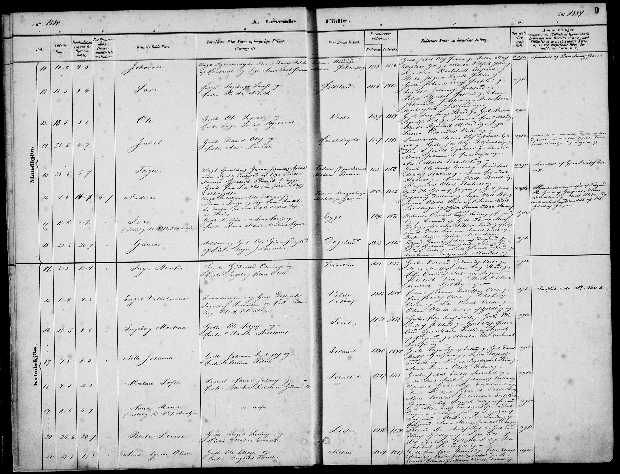 Skjold sokneprestkontor, AV/SAST-A-101847/H/Ha/Haa/L0010: Parish register (official) no. A 10, 1882-1897, p. 9