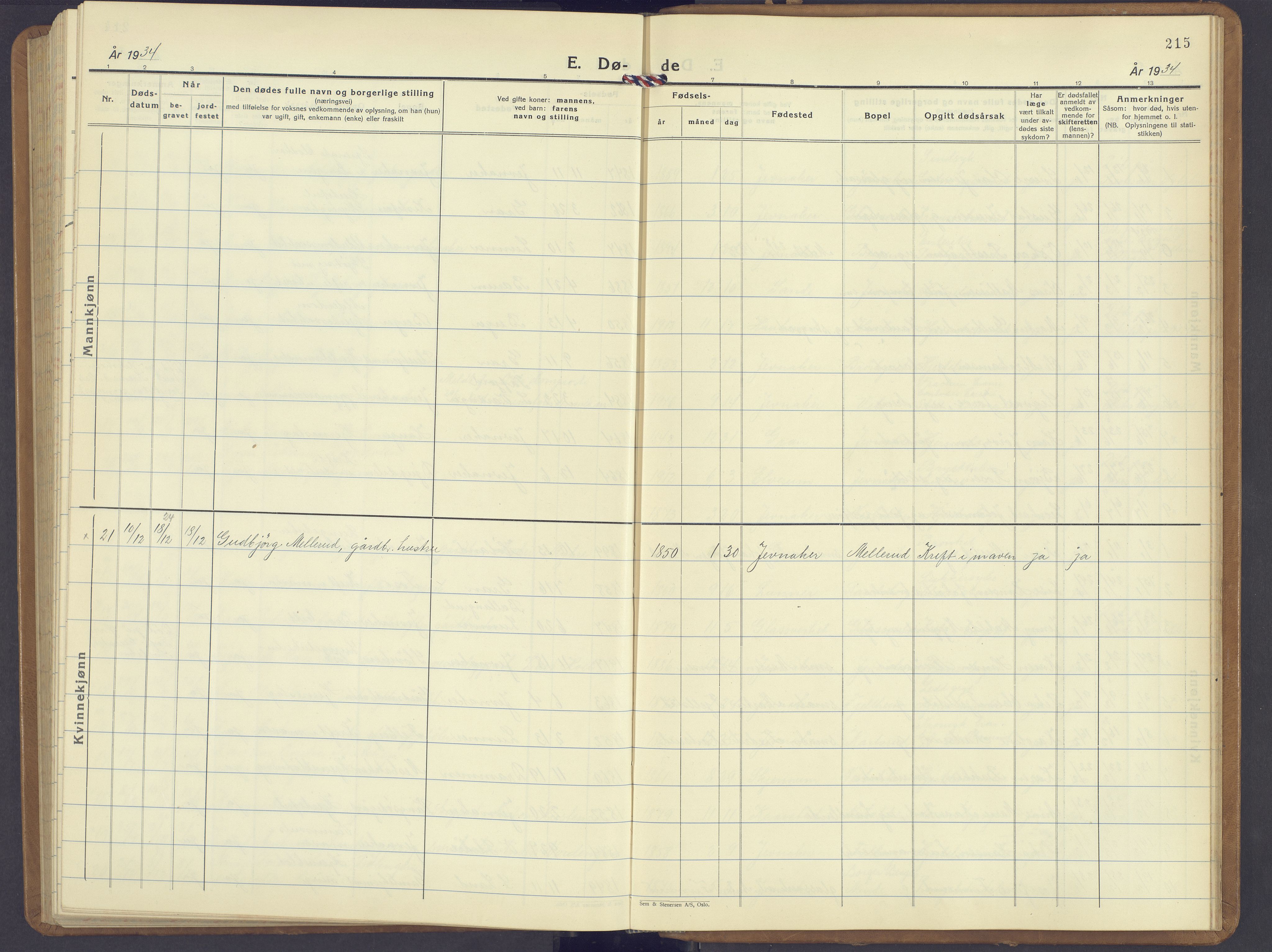 Jevnaker prestekontor, SAH/PREST-116/H/Ha/Hab/L0006: Parish register (copy) no. 6, 1930-1945, p. 215