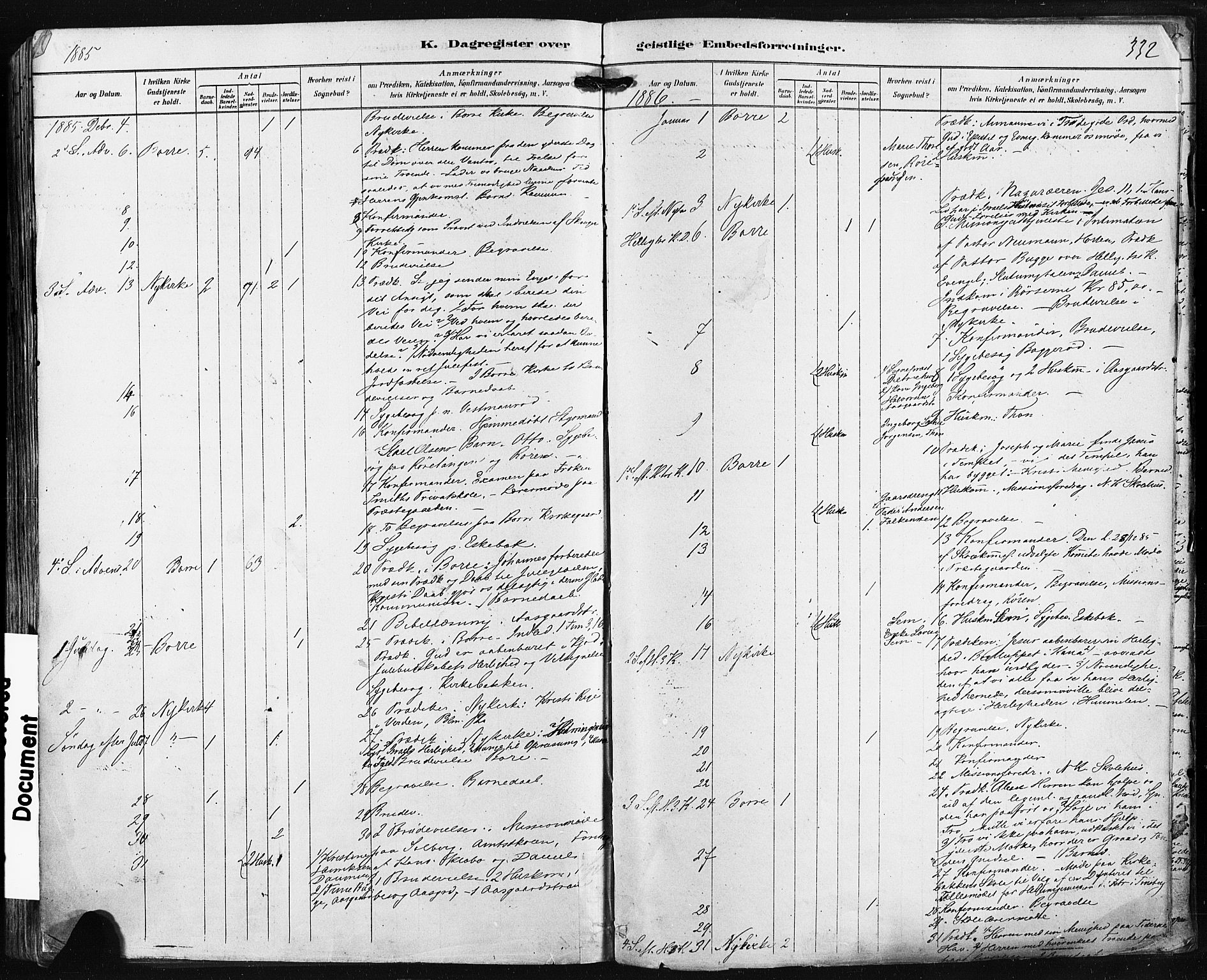 Borre kirkebøker, AV/SAKO-A-338/F/Fa/L0009: Parish register (official) no. I 9, 1878-1896, p. 332