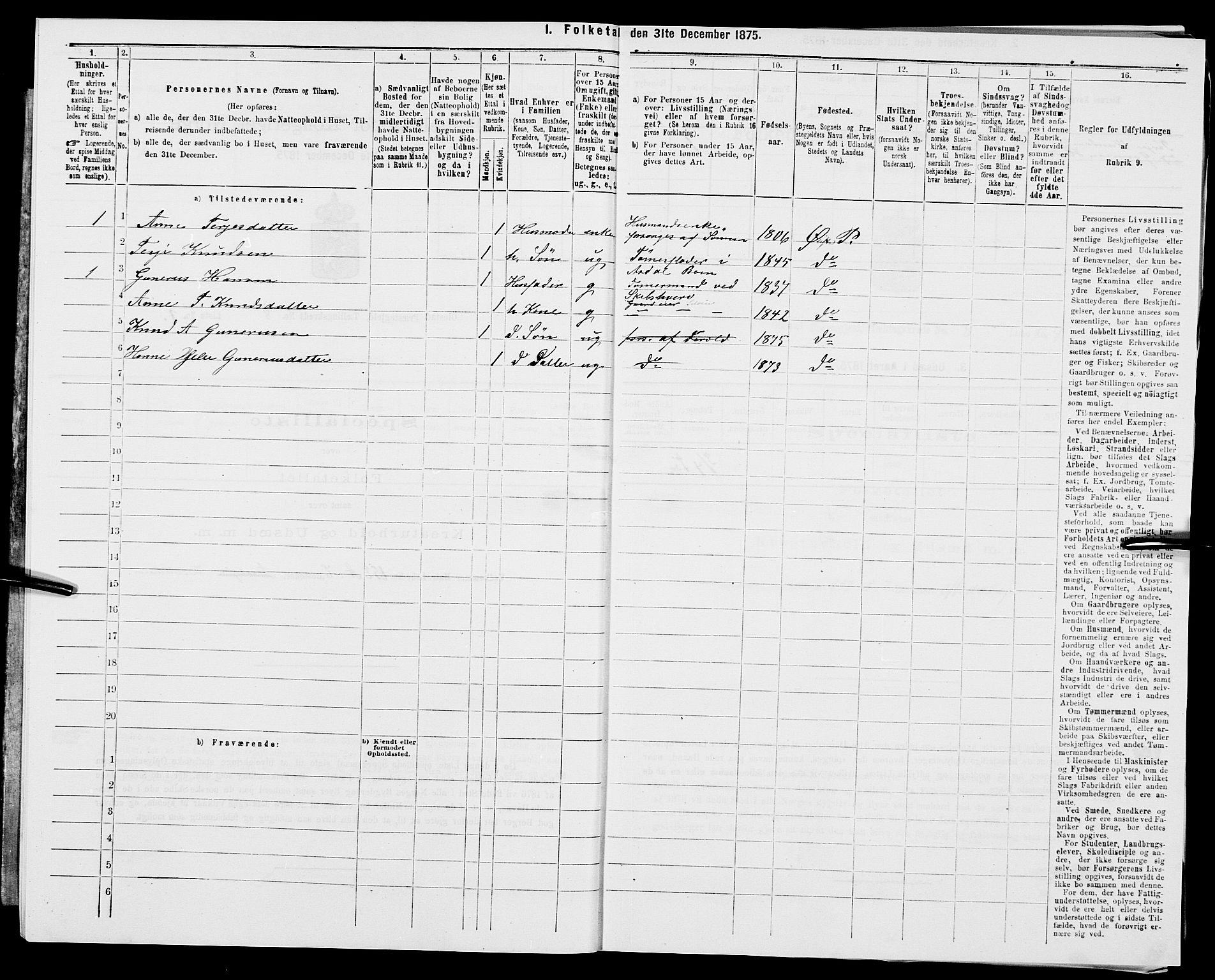 SAK, 1875 census for 0920P Øyestad, 1875, p. 1120