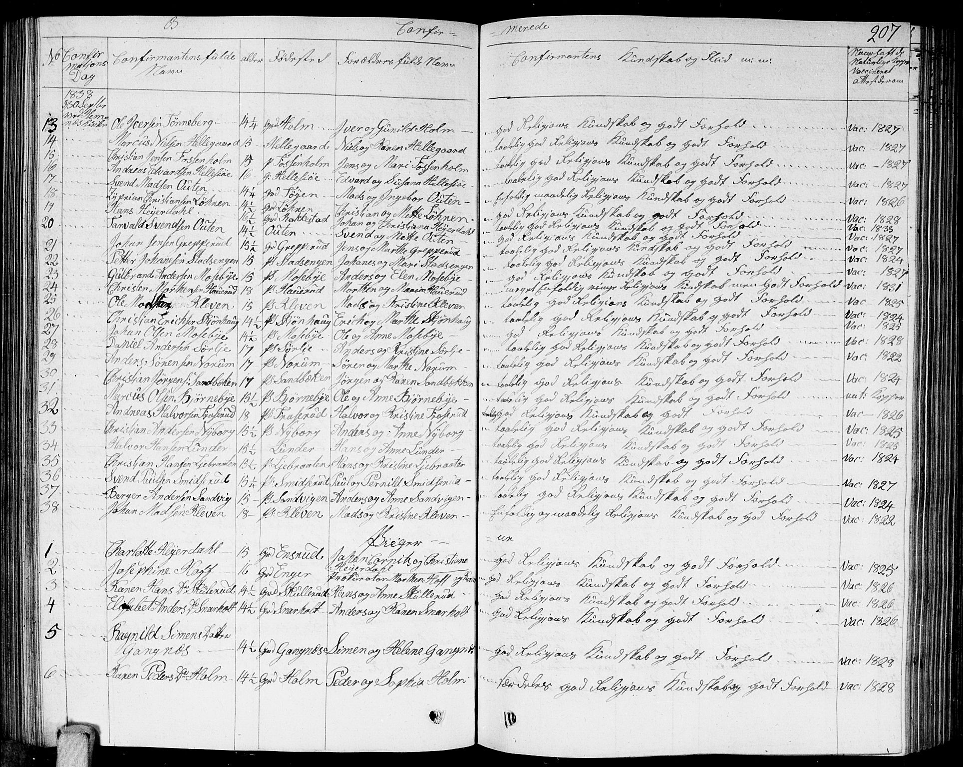 Høland prestekontor Kirkebøker, AV/SAO-A-10346a/G/Ga/L0002: Parish register (copy) no. I 2, 1827-1845, p. 207