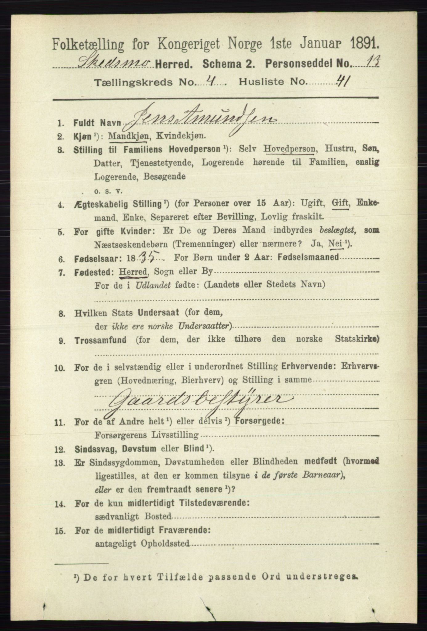 RA, 1891 census for 0231 Skedsmo, 1891, p. 2097