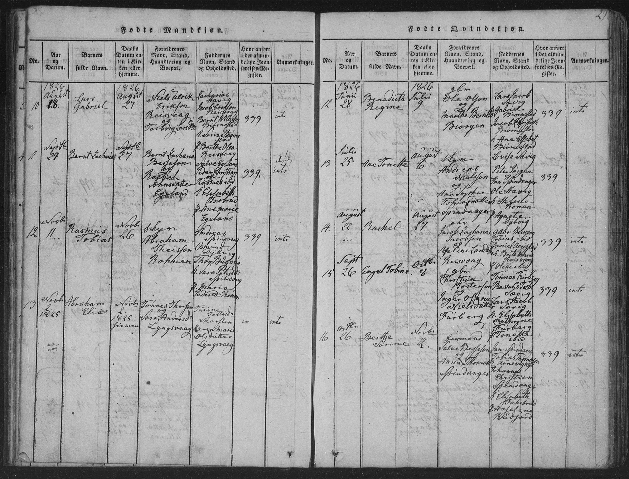 Herad sokneprestkontor, SAK/1111-0018/F/Fa/Fab/L0002: Parish register (official) no. A 2, 1816-1844, p. 29
