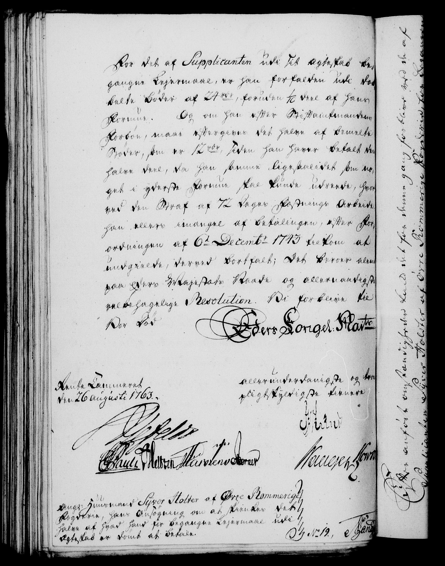 Rentekammeret, Kammerkanselliet, RA/EA-3111/G/Gf/Gfa/L0045: Norsk relasjons- og resolusjonsprotokoll (merket RK 52.45), 1763, p. 381