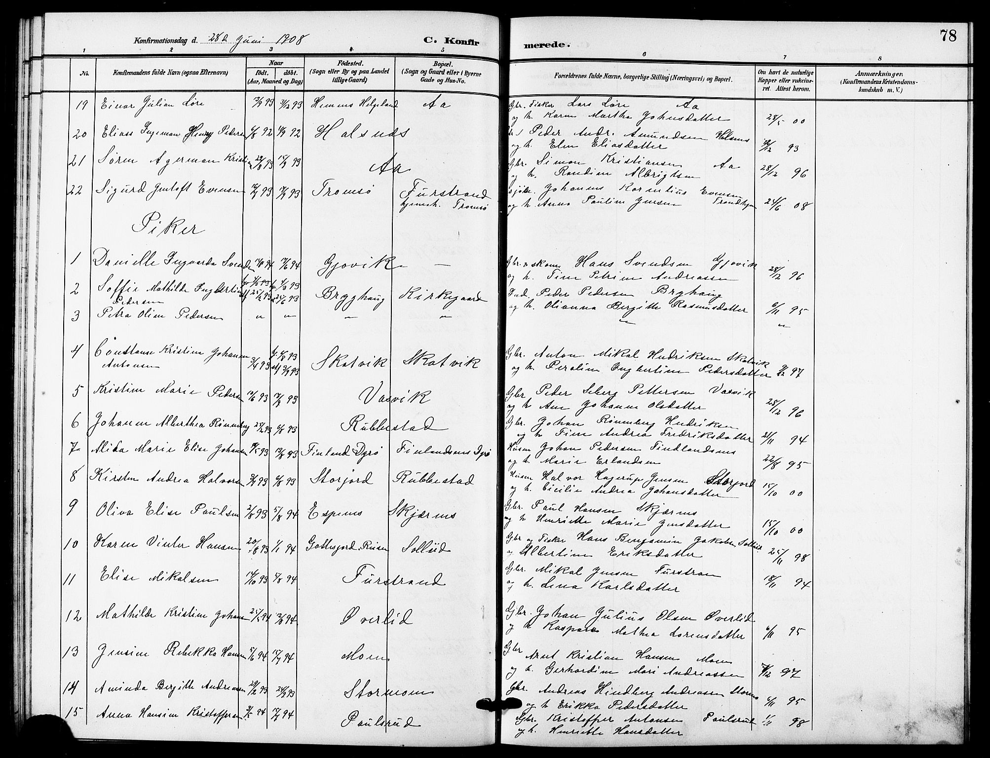 Tranøy sokneprestkontor, SATØ/S-1313/I/Ia/Iab/L0005klokker: Parish register (copy) no. 5, 1902-1919, p. 78