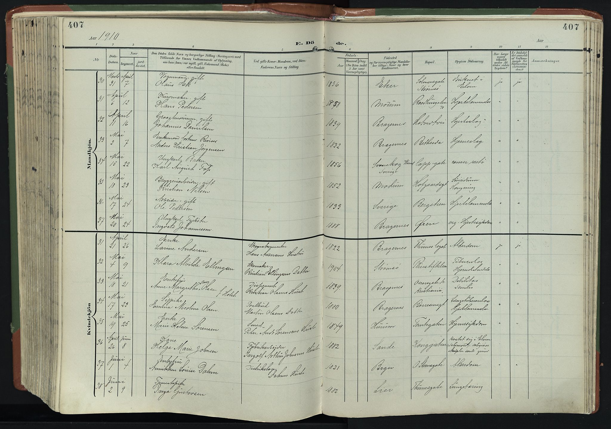 Bragernes kirkebøker, AV/SAKO-A-6/F/Fb/L0009: Parish register (official) no. II 9, 1902-1911, p. 407