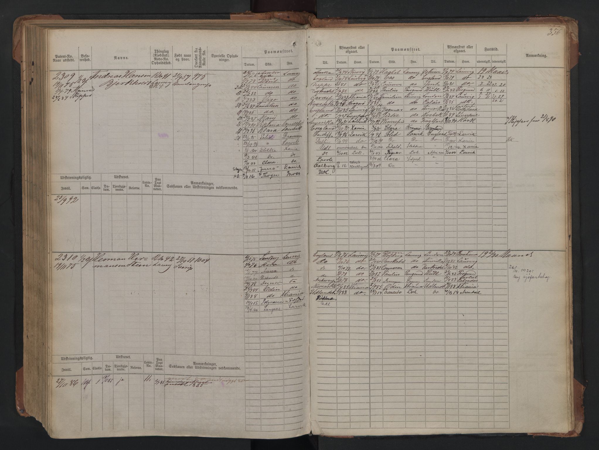 Larvik innrulleringskontor, AV/SAKO-A-787/F/Fc/L0005: Hovedrulle, 1868, p. 356