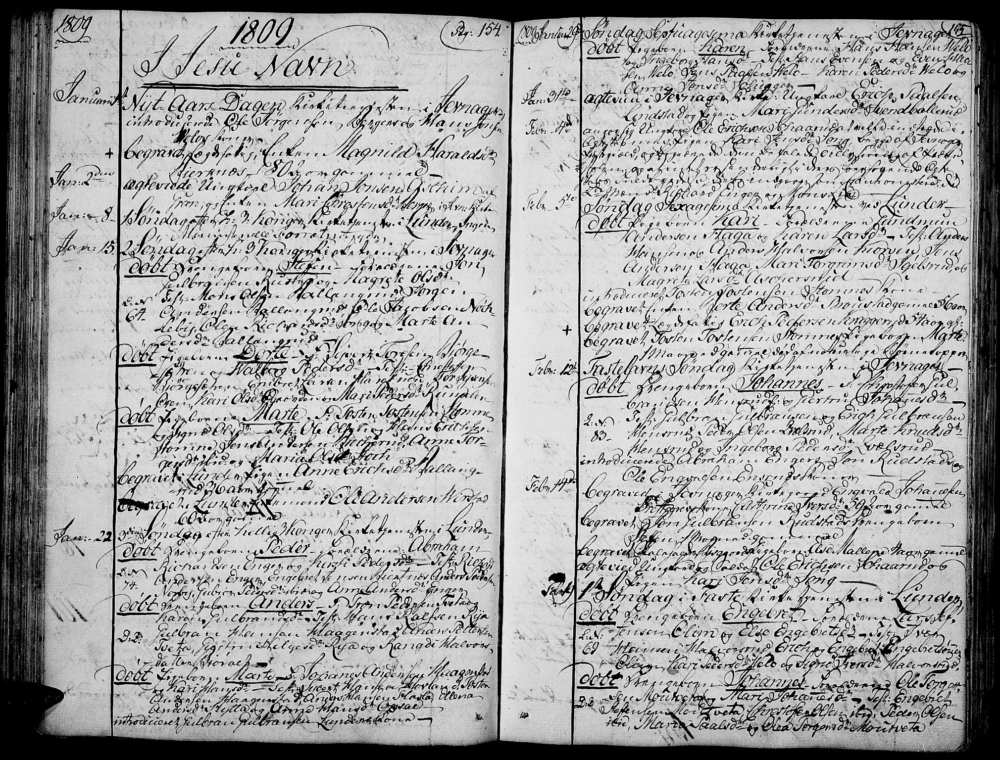 Jevnaker prestekontor, SAH/PREST-116/H/Ha/Haa/L0004: Parish register (official) no. 4, 1800-1861, p. 154-155