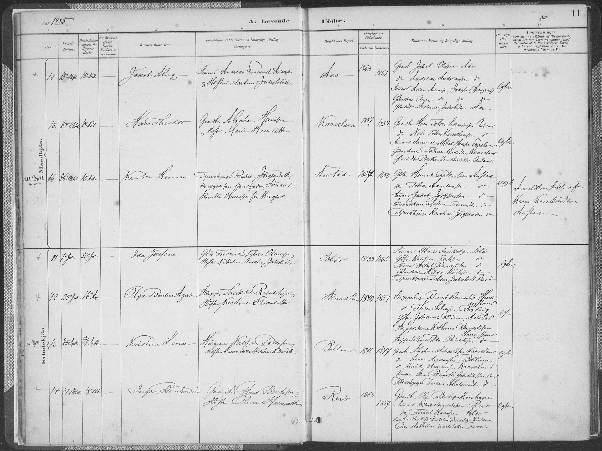 Lyngdal sokneprestkontor, AV/SAK-1111-0029/F/Fa/Faa/L0004: Parish register (official) no. A 4, 1883-1904, p. 11