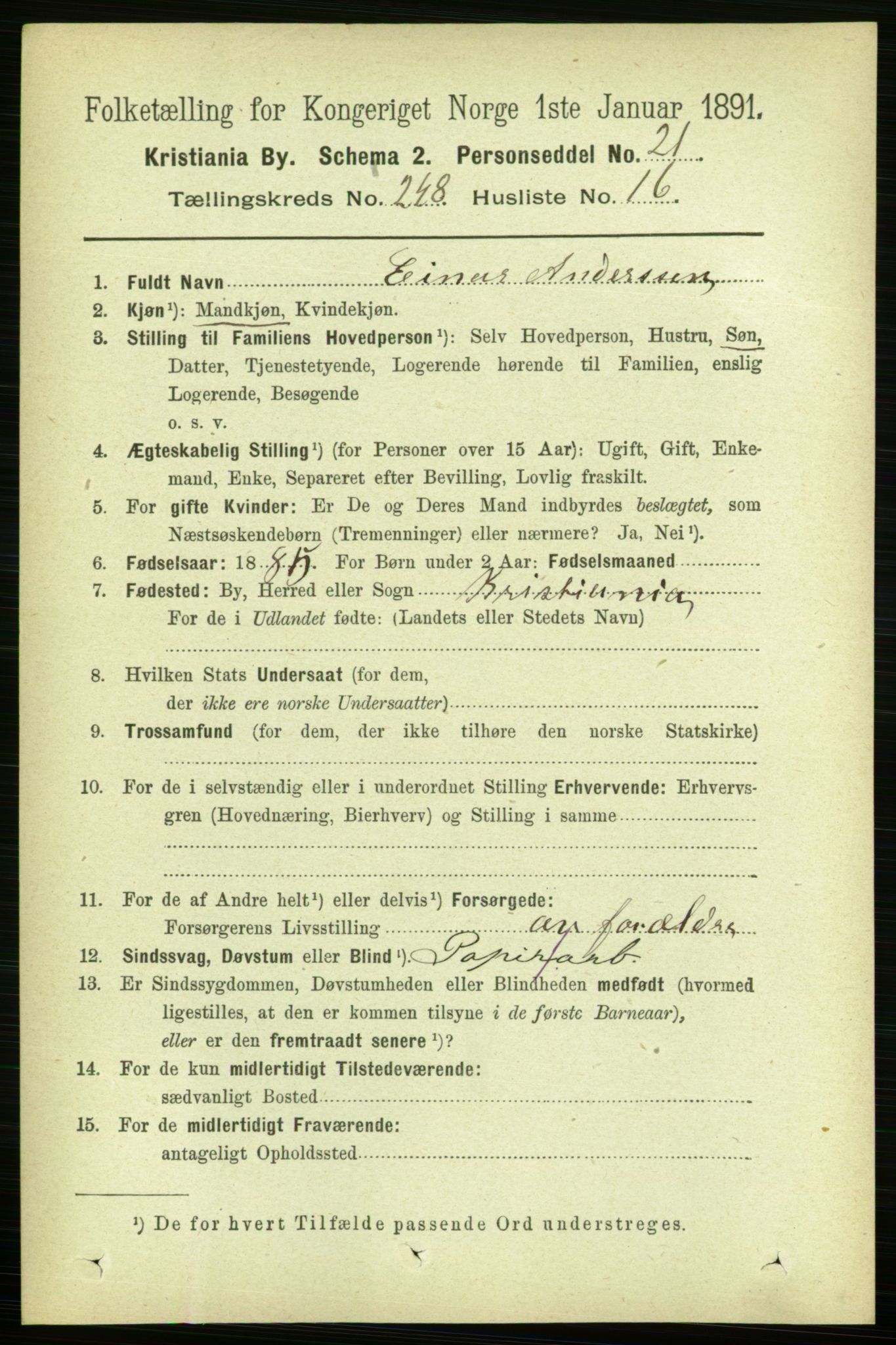 RA, 1891 census for 0301 Kristiania, 1891, p. 151826