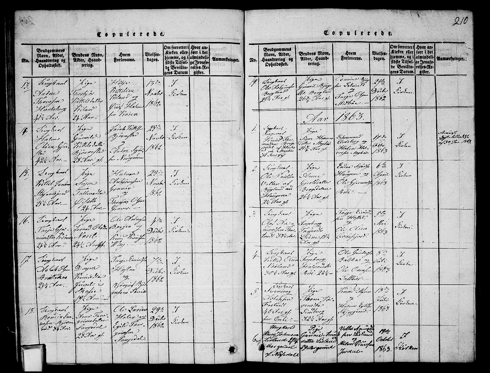 Fyresdal kirkebøker, SAKO/A-263/G/Ga/L0003: Parish register (copy) no. I 3, 1815-1863, p. 210