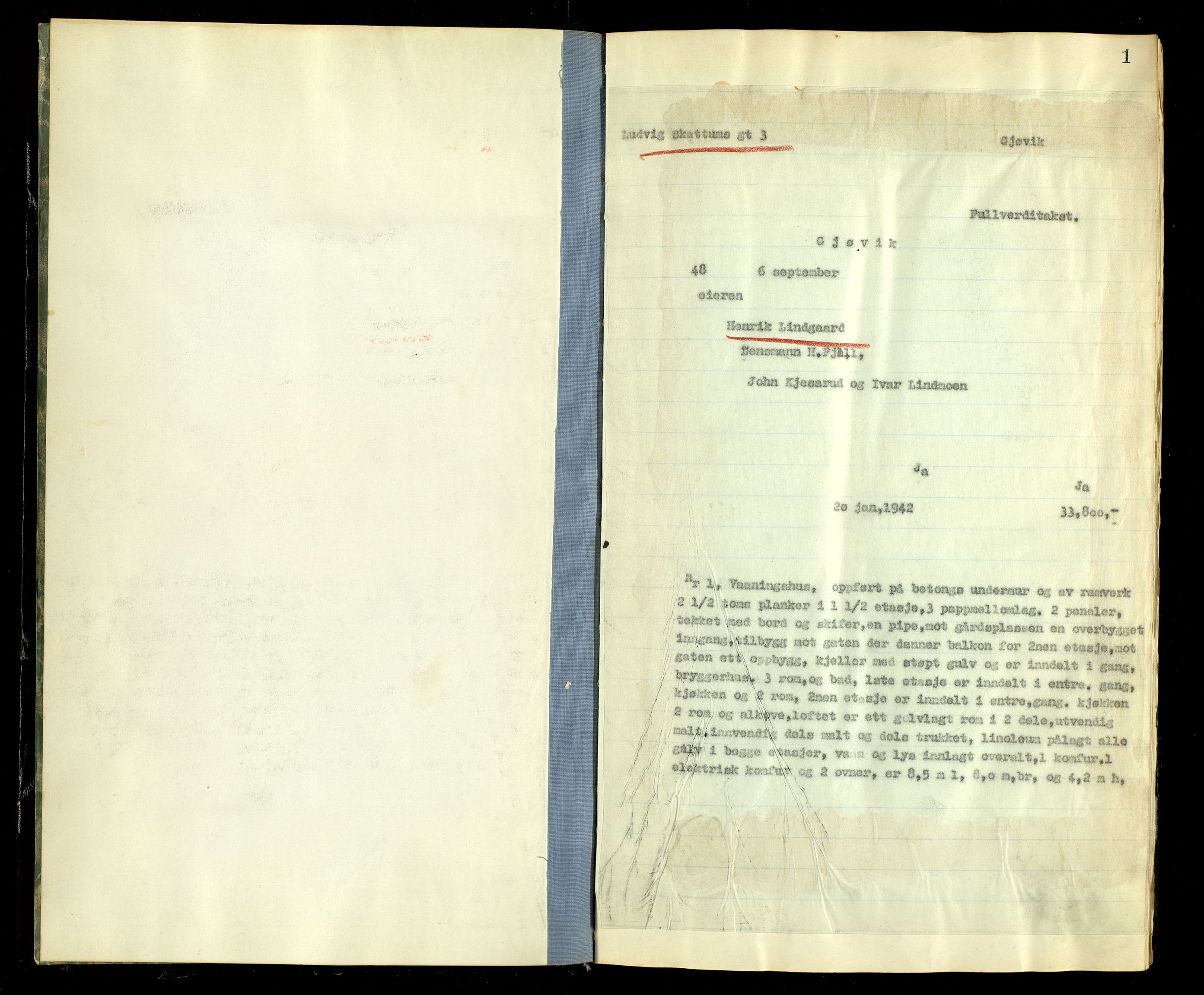 Norges Brannkasse, Gjøvik, AV/SAH-NBRANG-045/F/L0010: Branntakstprotokoll, 1948-1952, p. 1