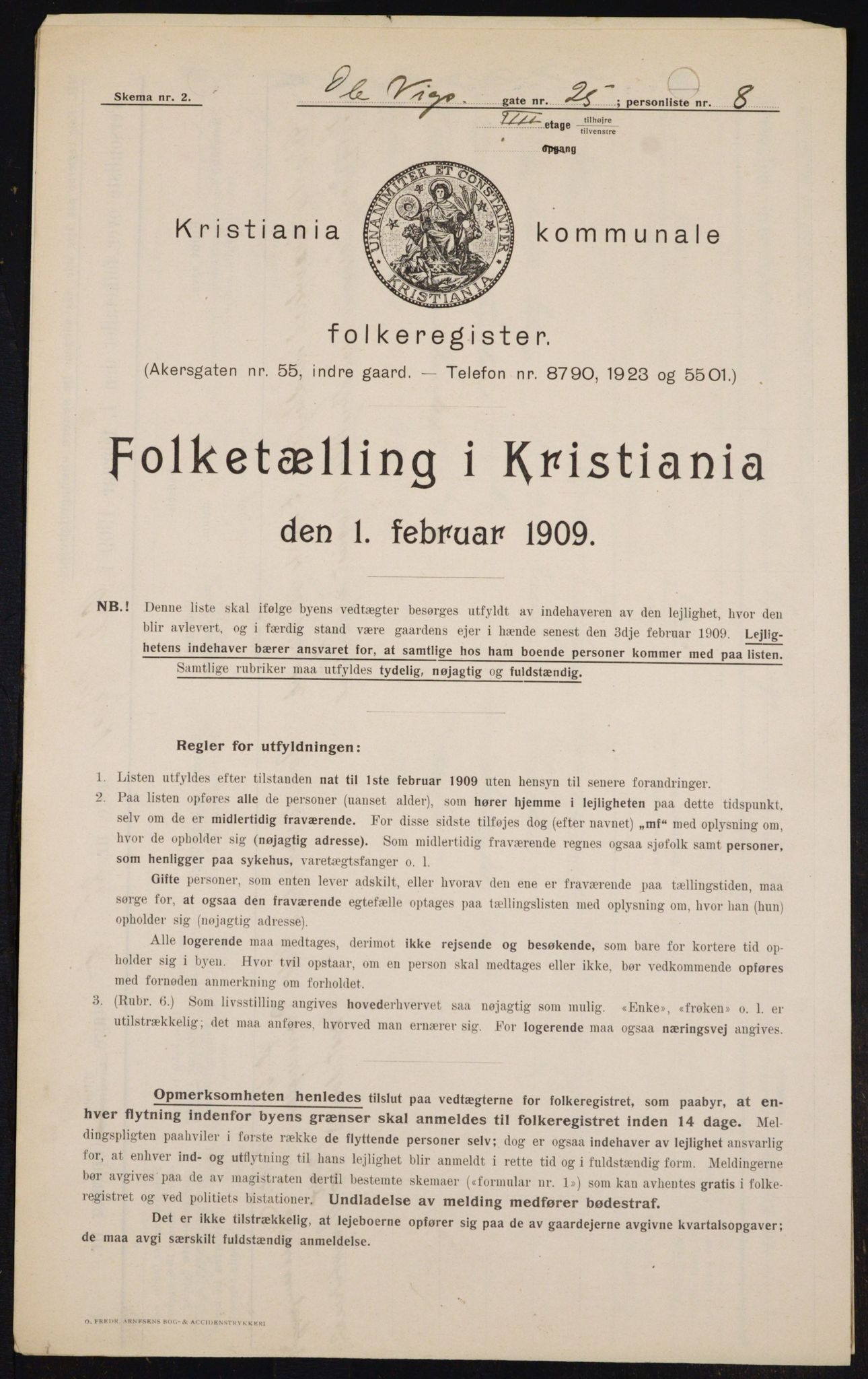 OBA, Municipal Census 1909 for Kristiania, 1909, p. 68520