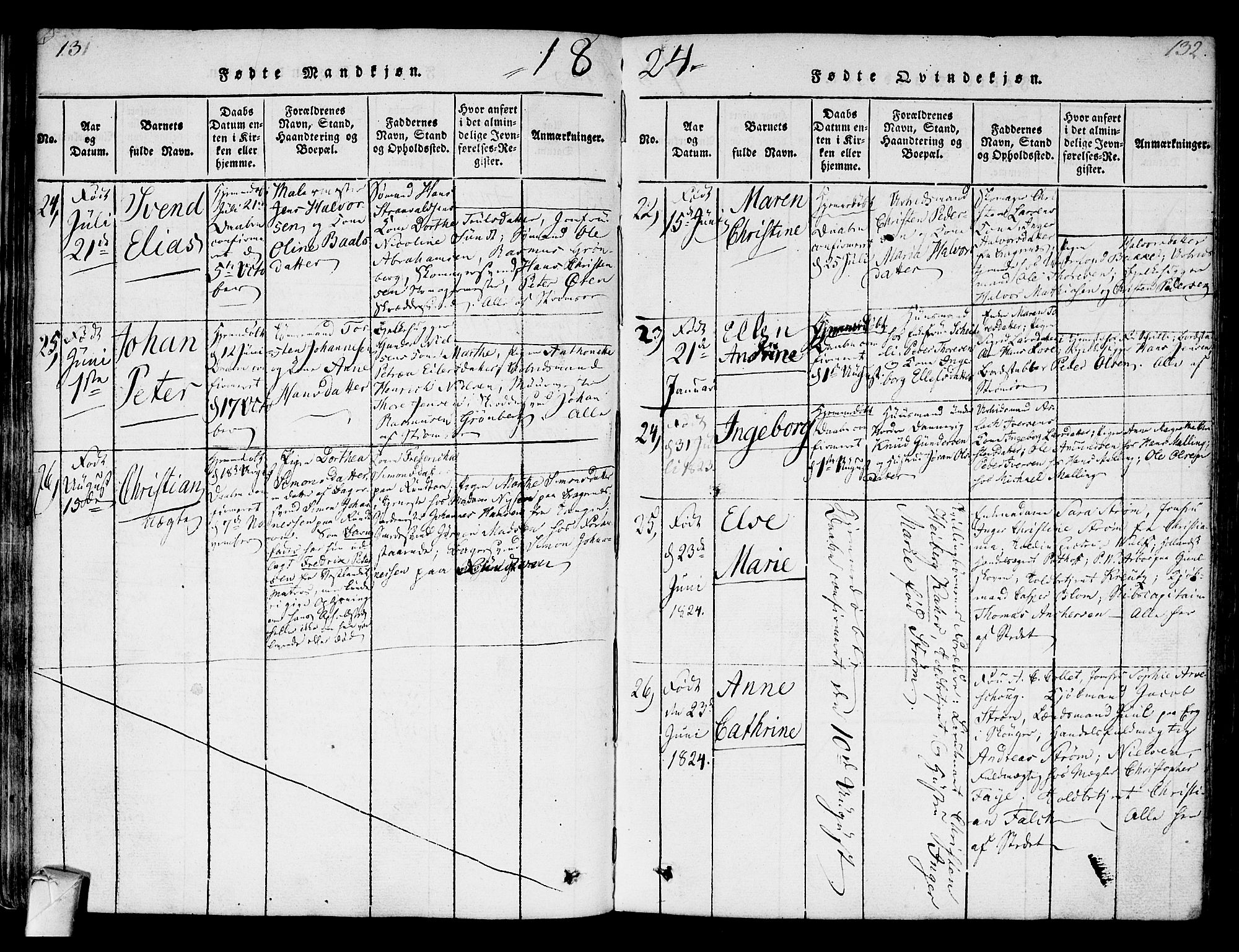 Strømsø kirkebøker, AV/SAKO-A-246/F/Fa/L0011: Parish register (official) no. I 11, 1815-1829, p. 131-132