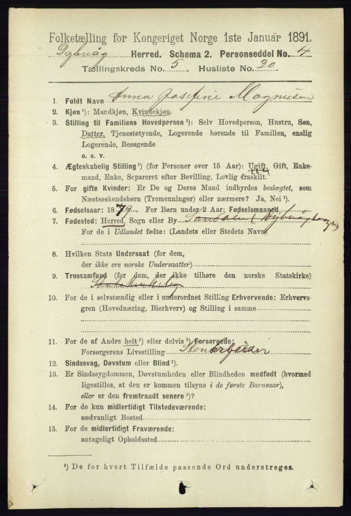 RA, 1891 census for 0915 Dypvåg, 1891, p. 1556