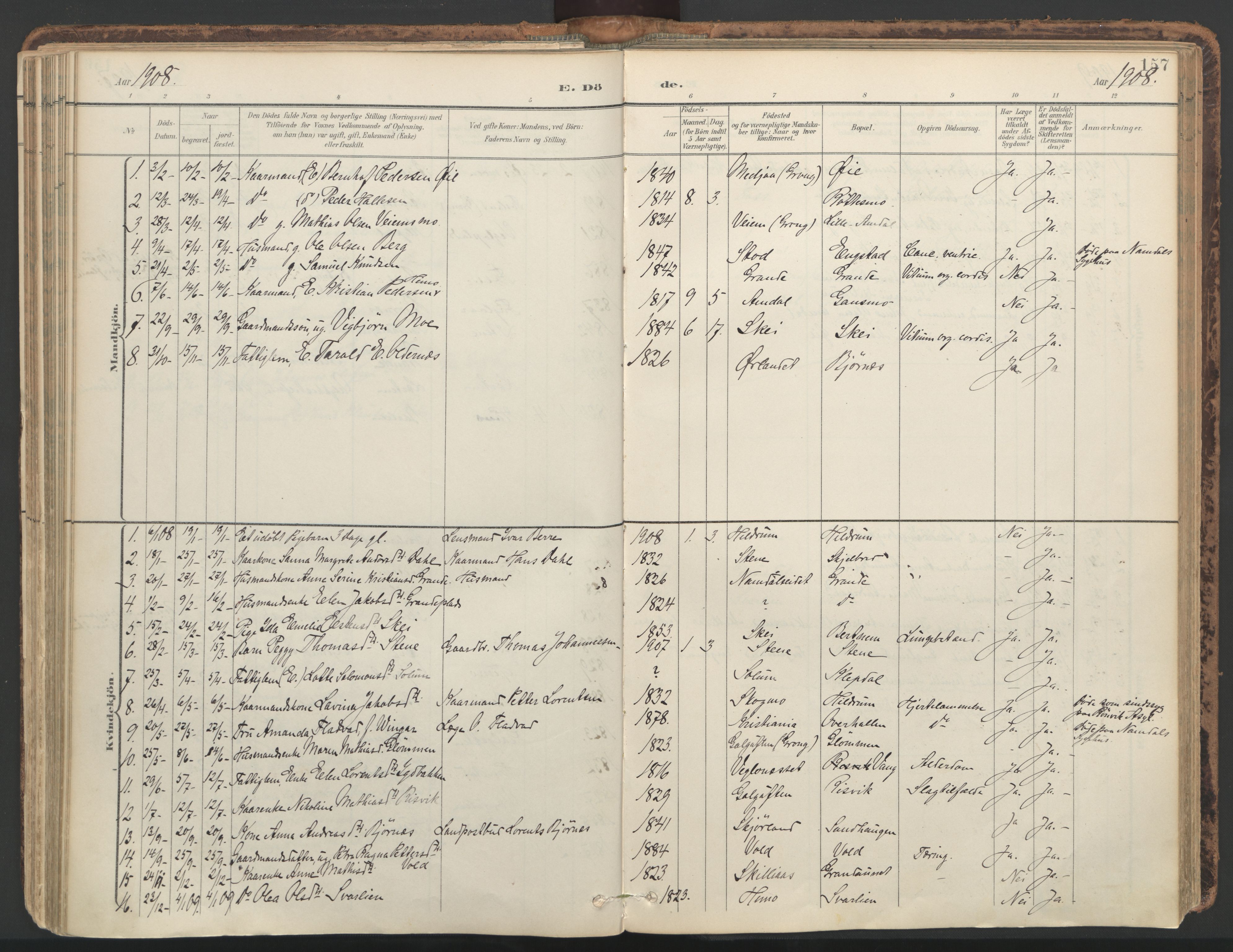 Ministerialprotokoller, klokkerbøker og fødselsregistre - Nord-Trøndelag, SAT/A-1458/764/L0556: Parish register (official) no. 764A11, 1897-1924, p. 157