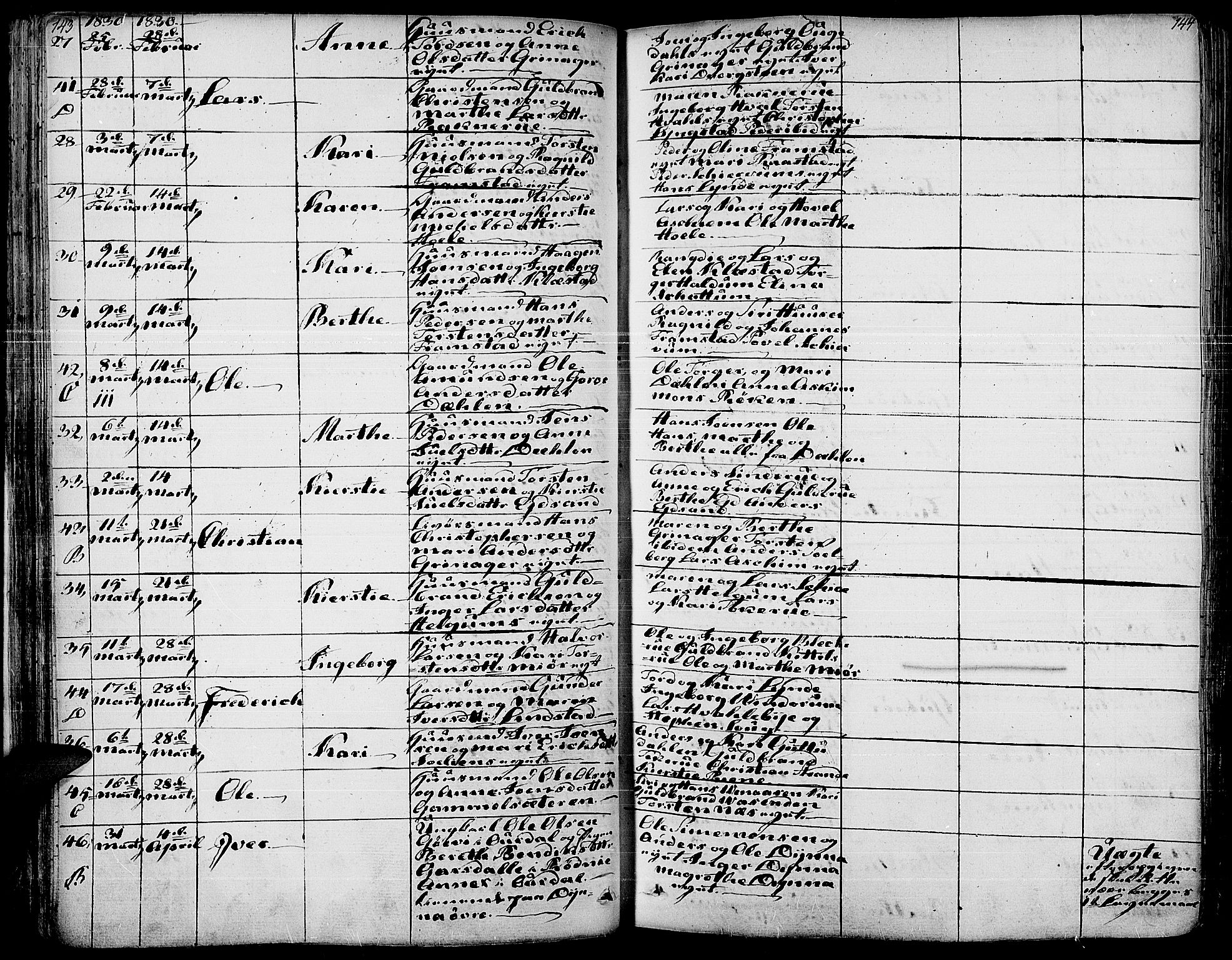 Gran prestekontor, AV/SAH-PREST-112/H/Ha/Haa/L0010: Parish register (official) no. 10, 1824-1842, p. 143-144